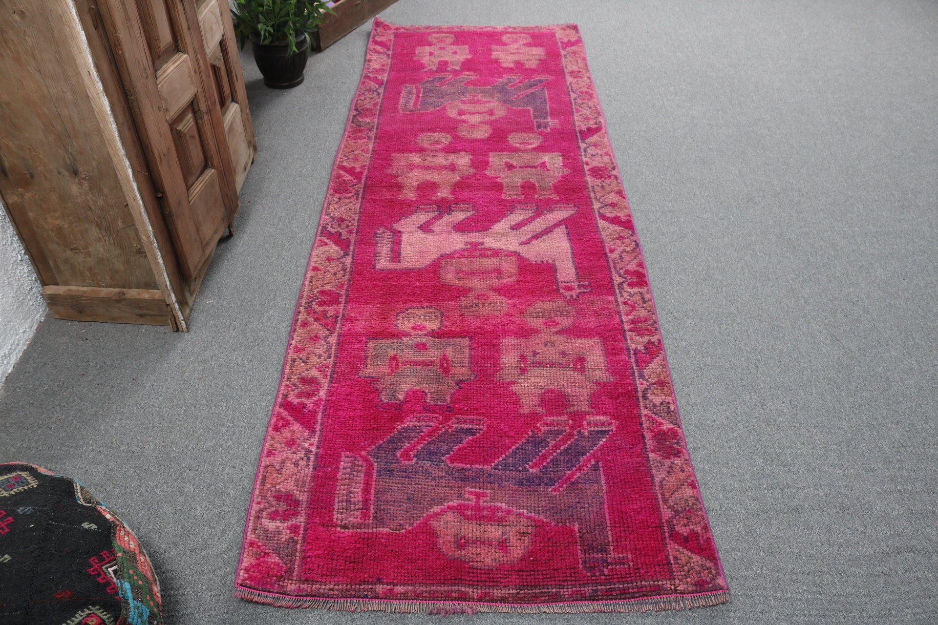 Flatweave Rugs, Turkish Rugs, Antique Rugs, Pink Floor Rug, Vintage Rug, Turkey Rug, 3x8.7 ft Runner Rugs, Corridor Rugs, Long Runner Rug