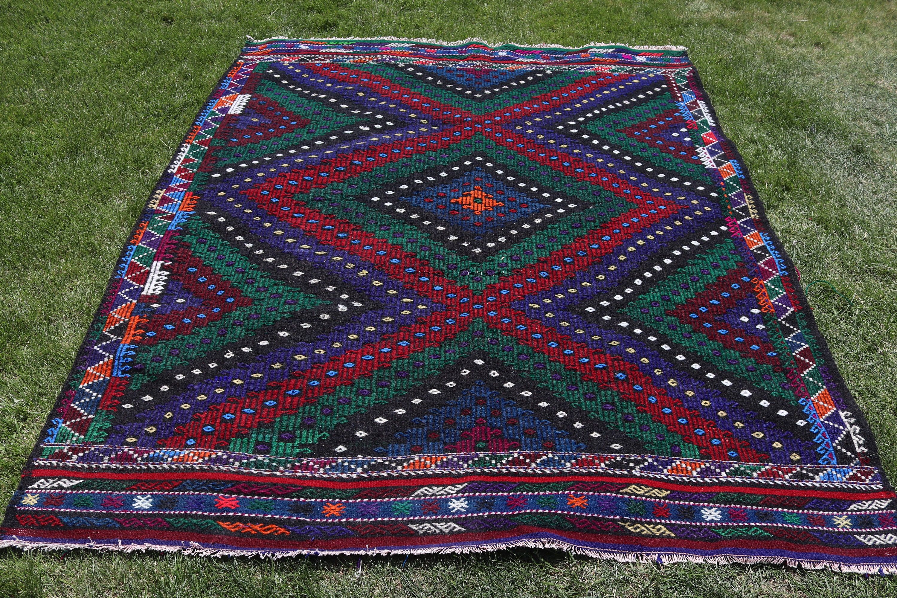 Vintage Halı, Kilim, Kırmızı 5.7x6.9 ft Alan Halıları, Modern Halı, Yemek Odası Halısı, Oturma Odası Halıları, Yer Halısı, Türk Halıları