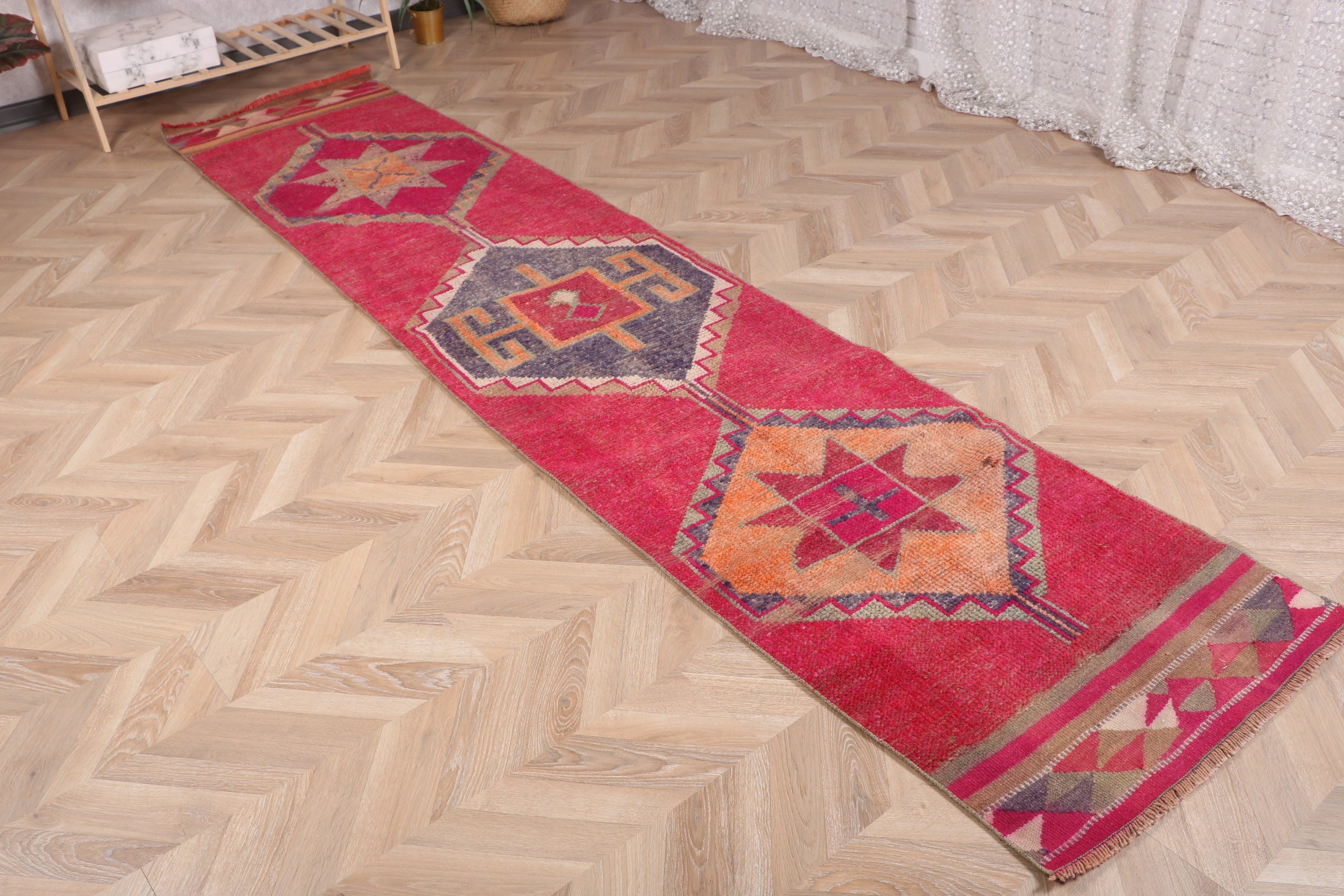 Vintage Halılar, Türk Halısı, Anadolu Halıları, Mutfak Halıları, Pembe Modern Halılar, 2.4x11.1 ft Runner Halısı, Beni Ourain Runner Halısı, Yatak Odası Halısı