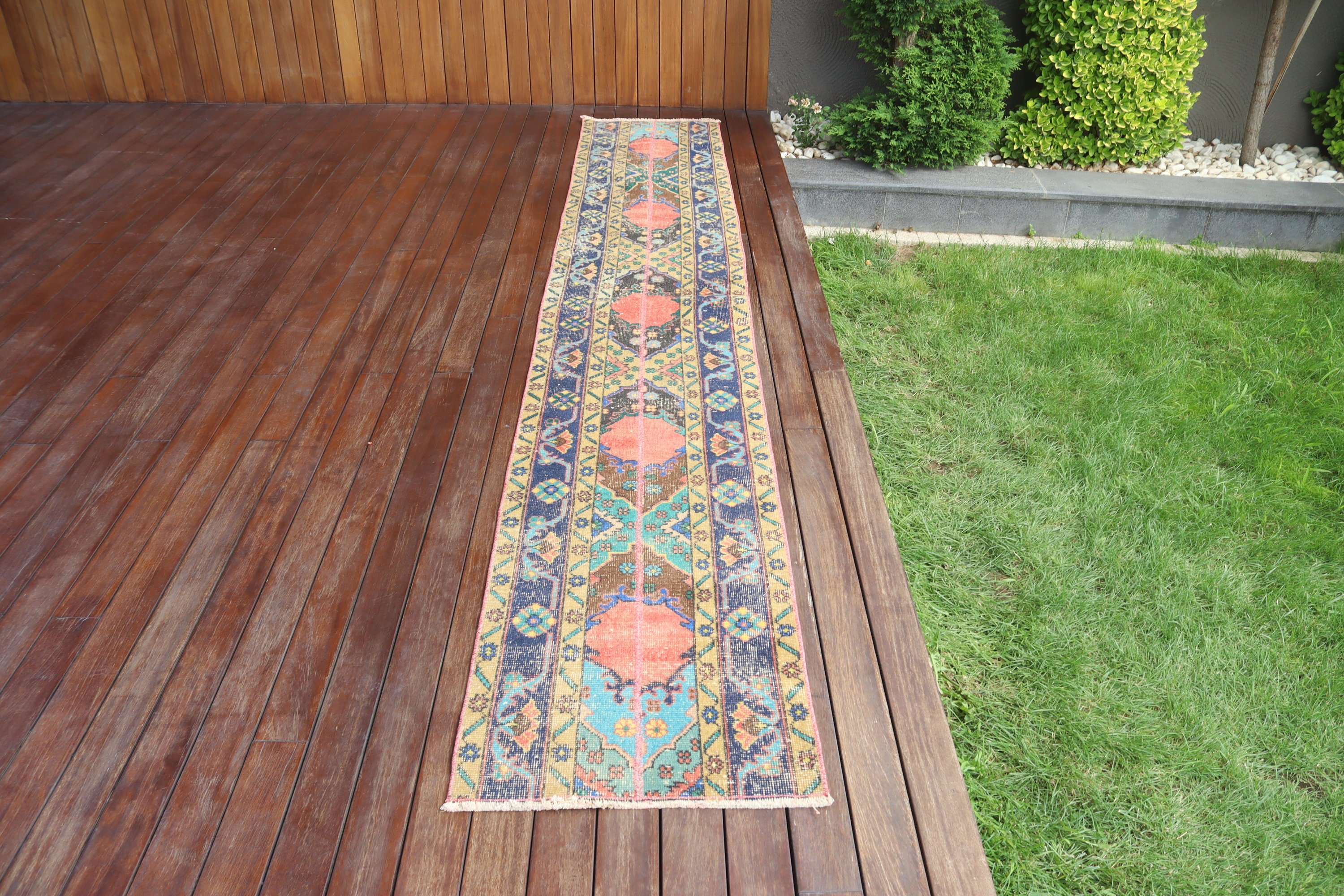 Vintage Halılar, Türk Halıları, Vintage Runner Halısı, Mavi Antika Halılar, 1.8x11.5 ft Runner Halısı, Mutfak Halıları, Nötr Halı, Yer Halıları