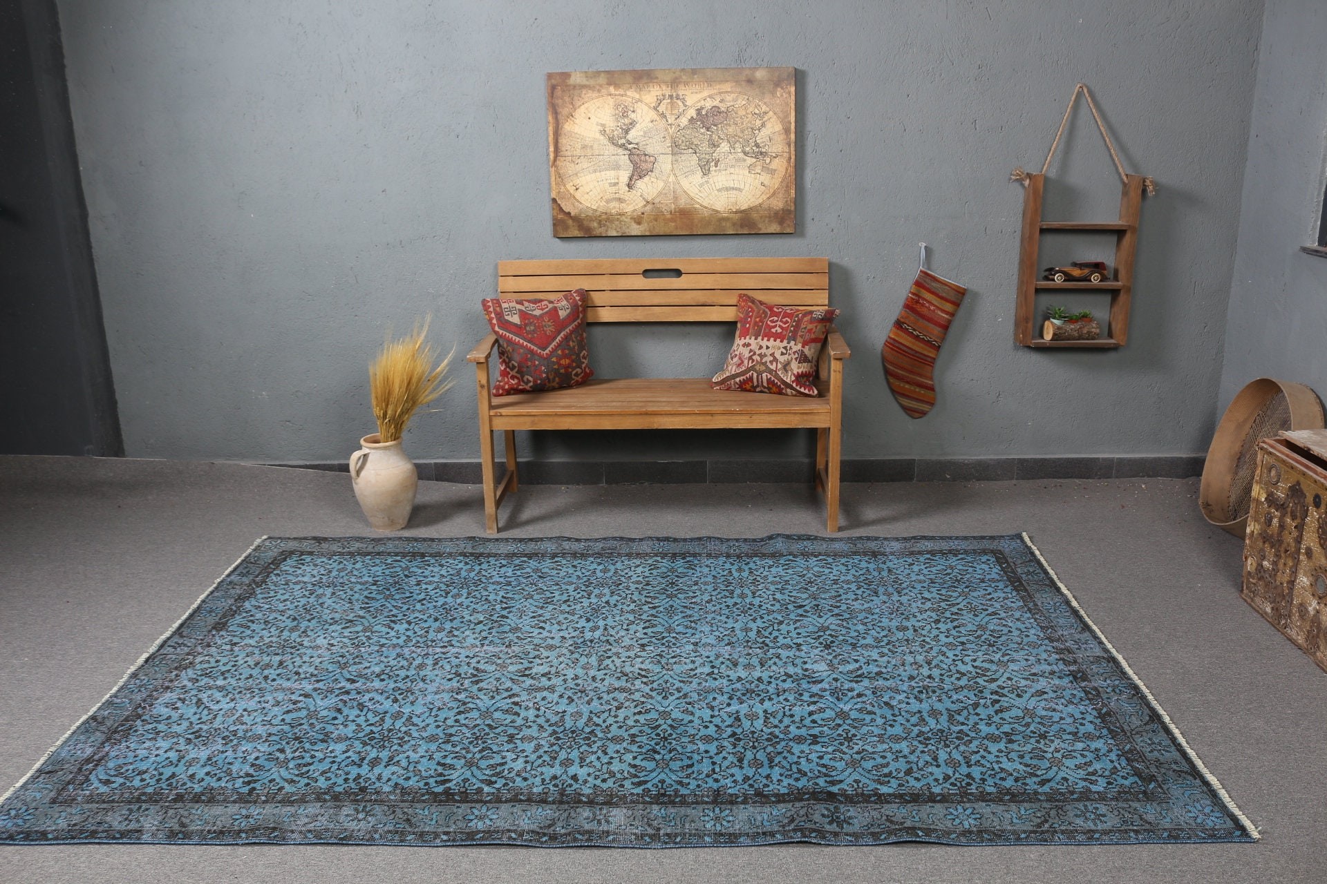 Vintage Rug, Dining Room Rug, Pastel Rug, 5.7x8.8 ft Large Rugs, Living Room Rug, Turkish Rugs, Oriental Rug, Blue Oushak Rug, Bedroom Rugs