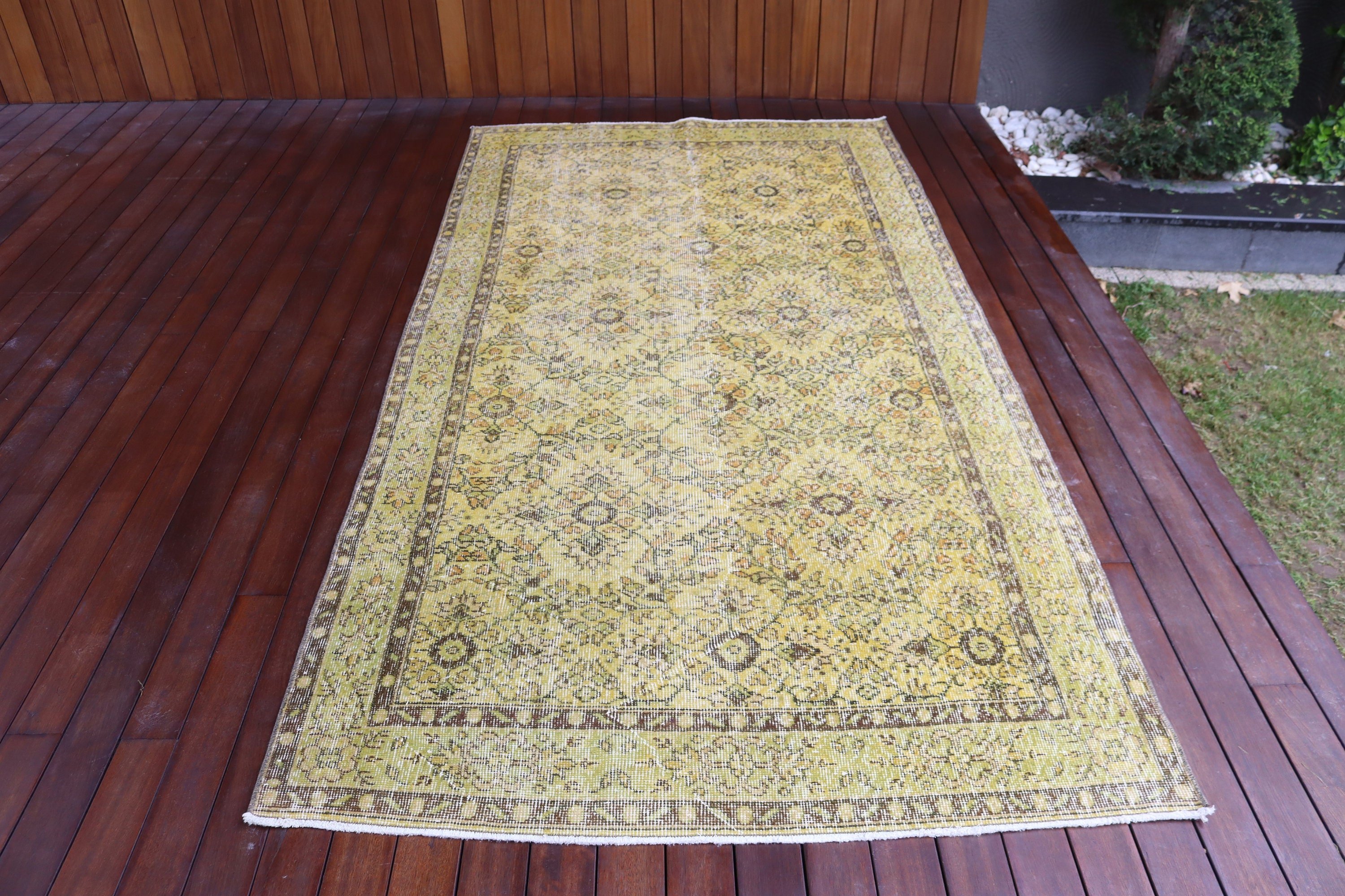 Oryantal Halı, Yer Halısı, Sarı Modern Halı, 4,5x8,8 ft Alan Halıları, Türkiye Halıları, Vintage Halılar, Vintage Alan Halıları, Yatak Odası Halıları, Türk Halıları