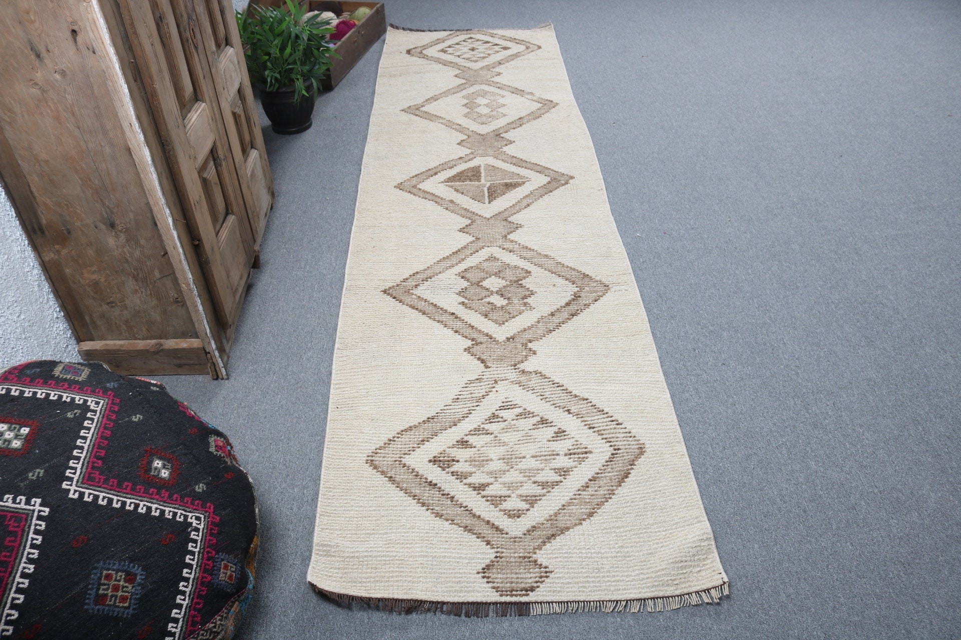 Wool Rug Runner Rugs, Kitchen Rugs, Turkish Rug, Luxury Rugs, Vintage Rug, Beige Oushak Rugs, Rugs for Kitchen, 2.6x9.9 ft Runner Rugs