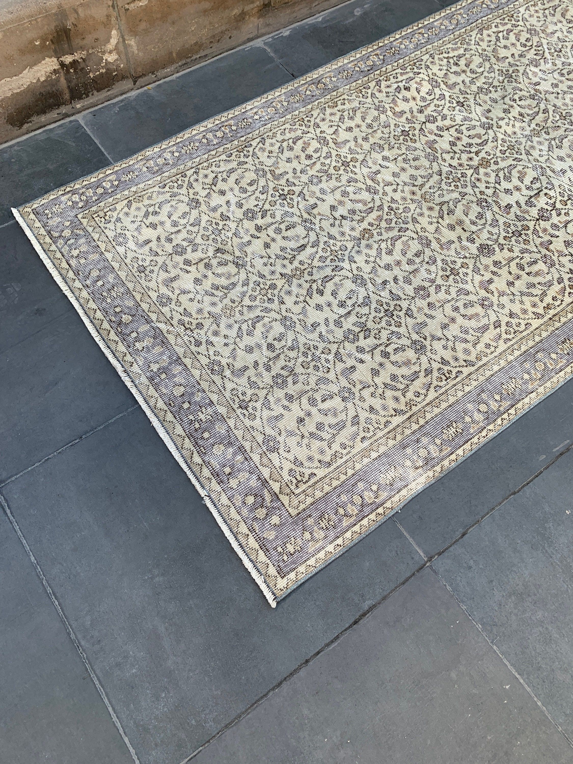 Mutfak Halıları, Vintage Halı, Bej Soğuk Halılar, Türk Halıları, Yemek Odası Halısı, Soluk Halı, 3,7x6,9 ft Alan Halıları, Oushak Halısı, Yemek Odası Halıları