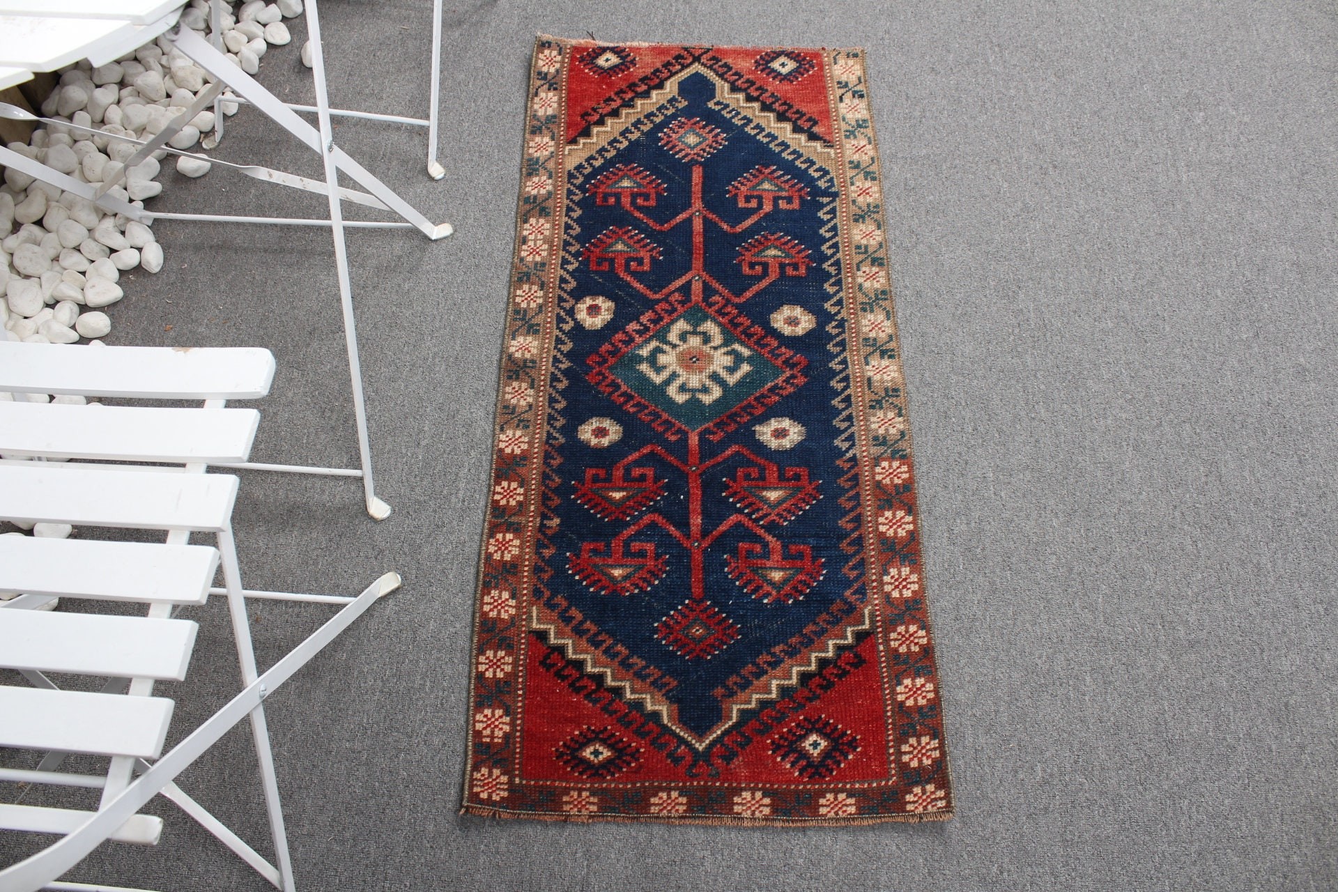 Duvara Asılan Halılar, Yatak Odası Halısı, Soğuk Halı, Mavi Anadolu Halısı, 1.7x3.8 ft Küçük Halı, Türk Halısı, Vintage Halı, Yün Halılar, Yatak Odası Halıları