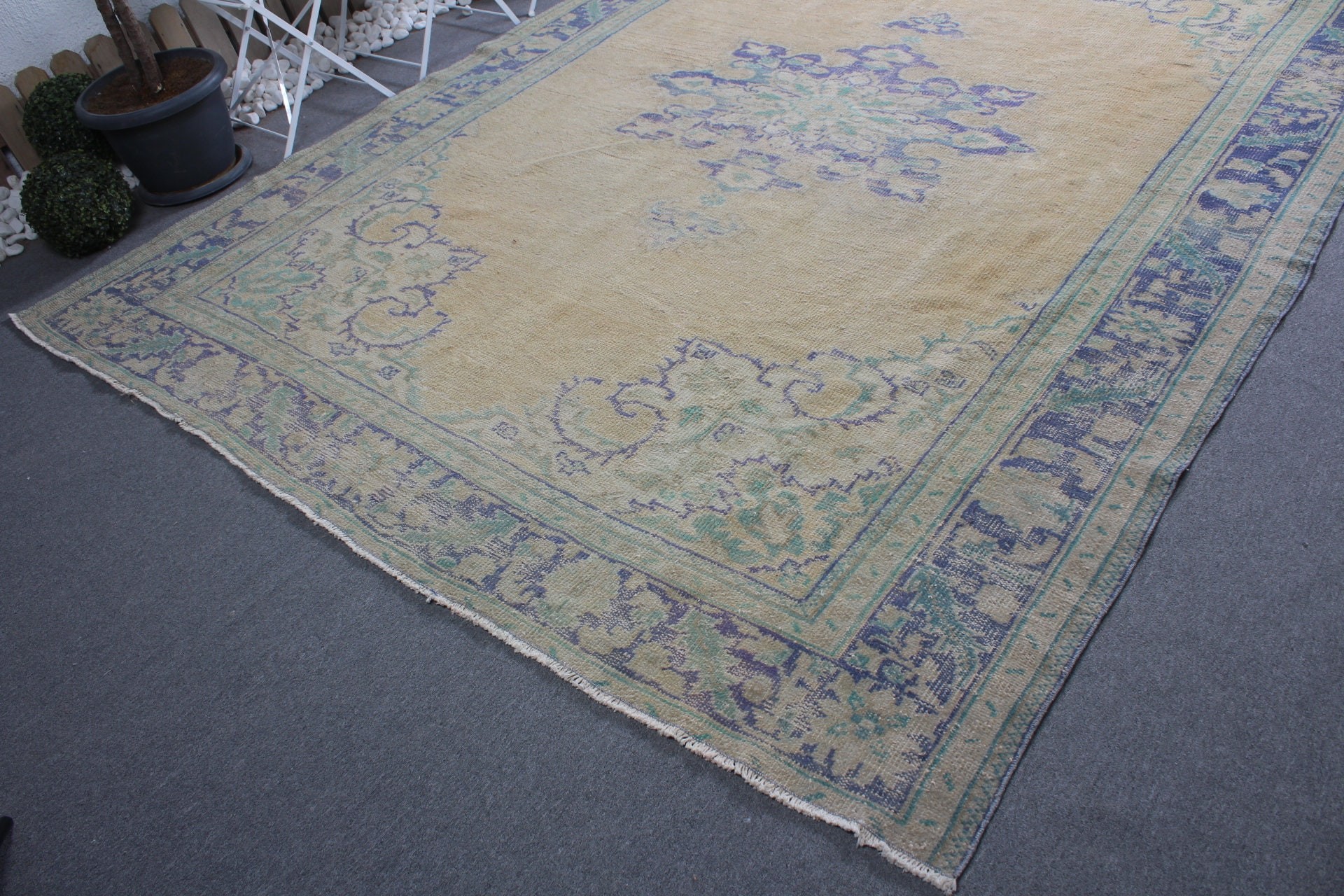 Fas Halısı, Vintage Halı, Bej Oushak Halısı, Oturma Odası Halısı, Yemek Odası Halısı, Yer Halıları, 8.2x10.5 ft Büyük Boy Halı, Türk Halısı, Havalı Halılar