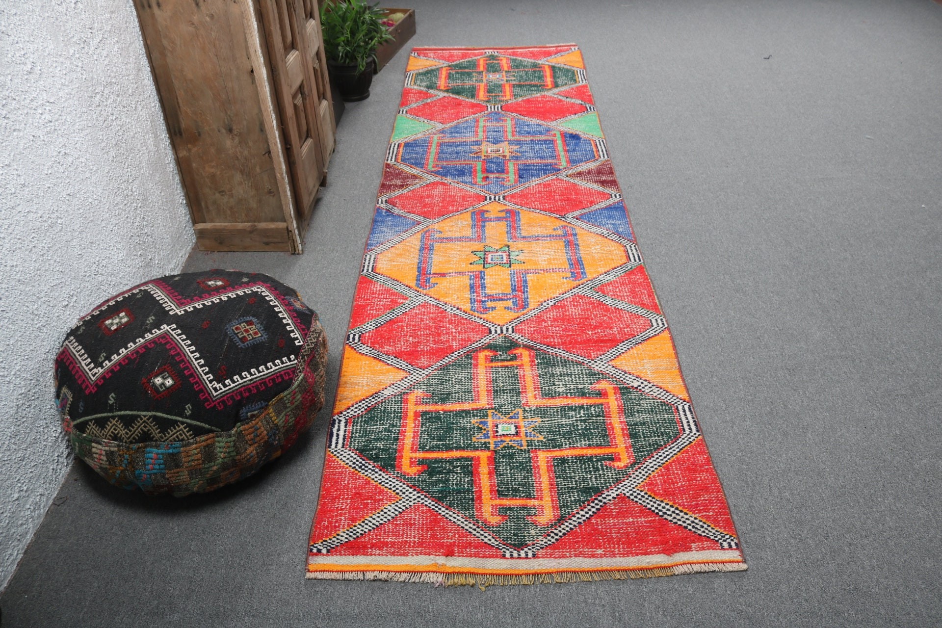 Turkish Rug, Luxury Rugs, Statement Rugs, Red Wool Rug, Stair Rug, Corridor Rug, Rugs for Corridor, 3x11.1 ft Runner Rug, Vintage Rug