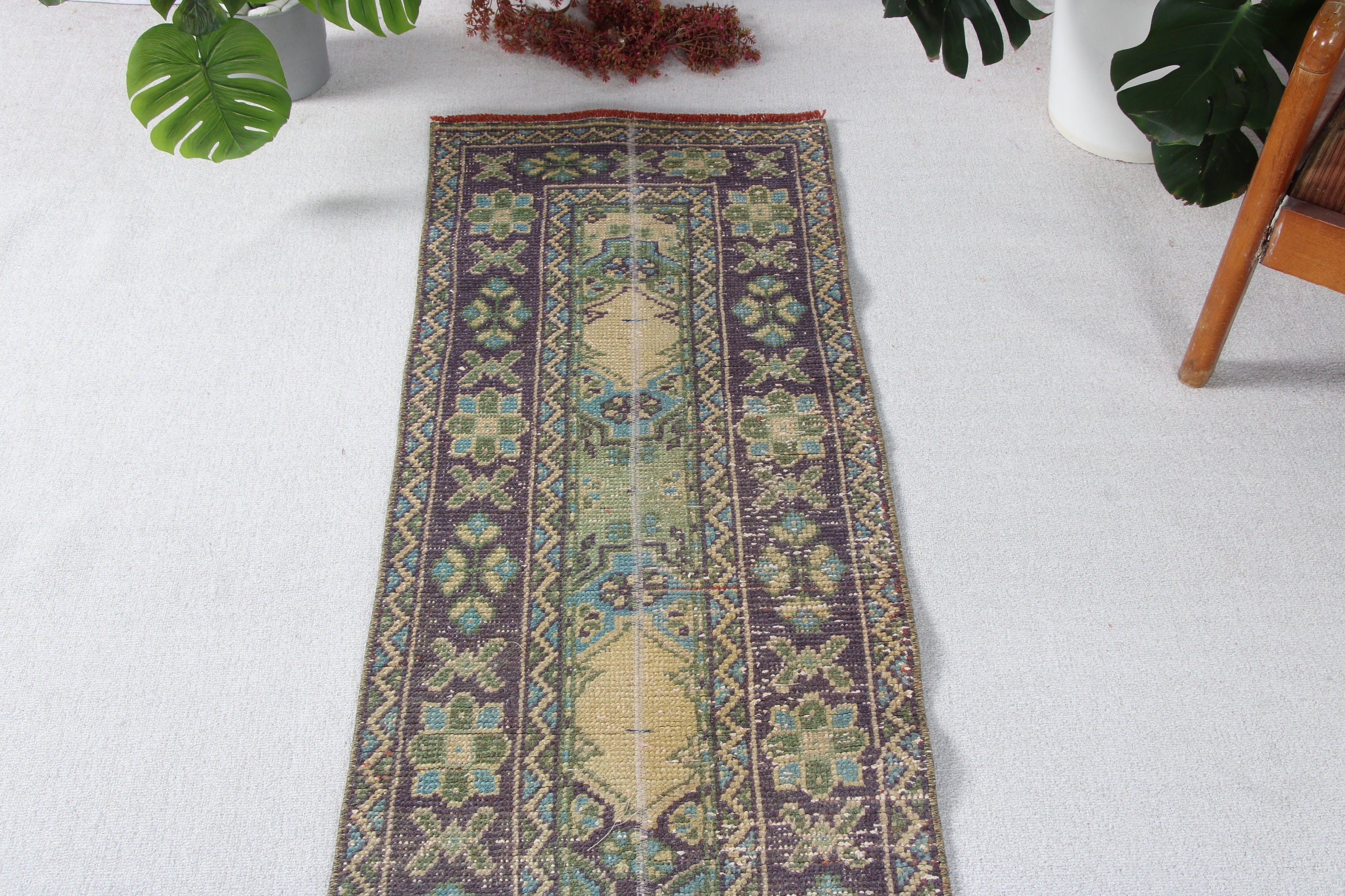 Hallway Rug, Vintage Rug, Floor Rug, Rugs for Stair, Turkish Rugs, Green Kitchen Rugs, 1.8x11 ft Runner Rug, Long Runner Rug, Luxury Rug