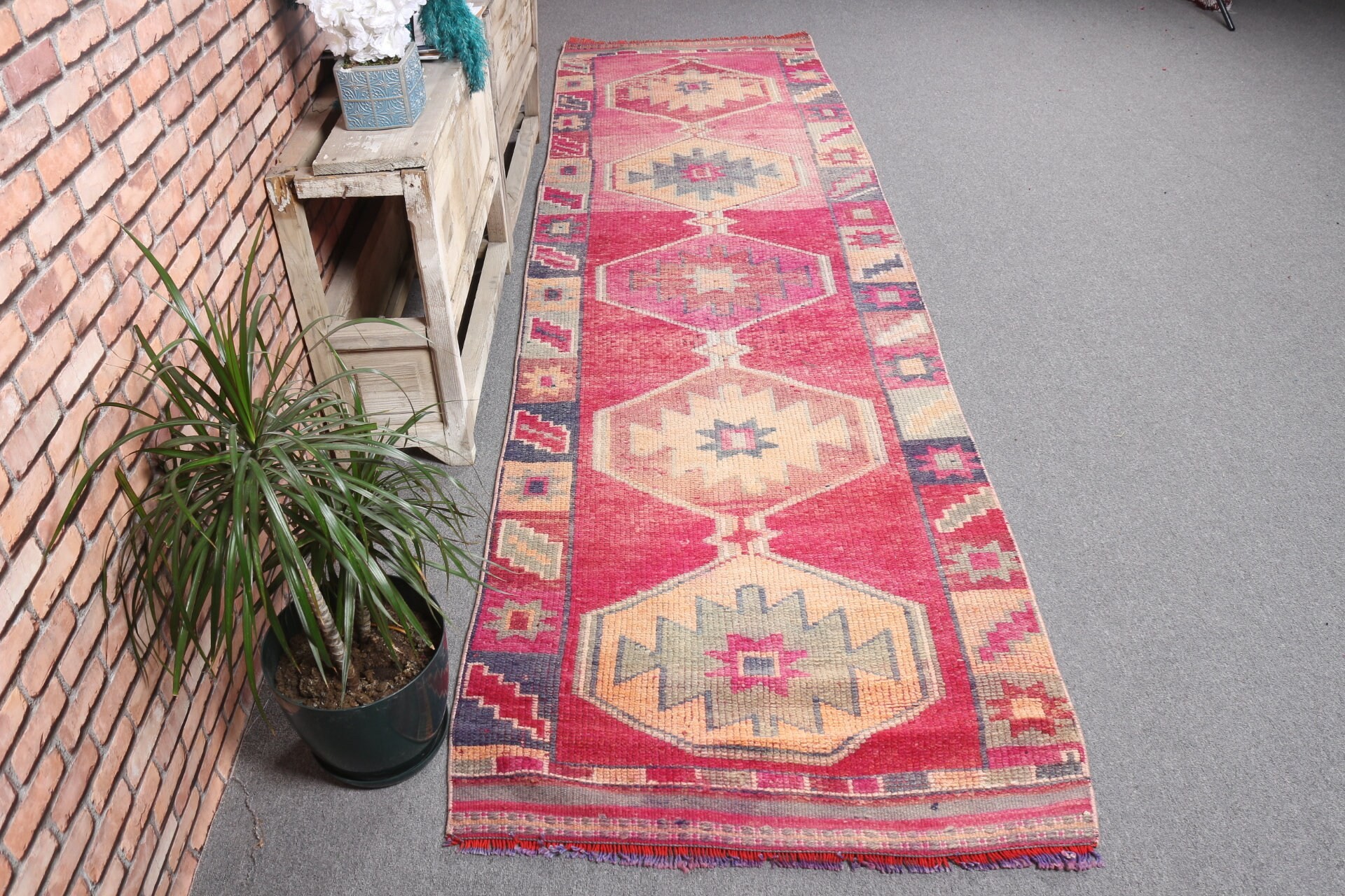 Corridor Rugs, Pink Floor Rug, Vintage Rug, Moroccan Rugs, Turkish Rugs, Oriental Rugs, Stair Rug, Custom Rug, 3.1x10.9 ft Runner Rug