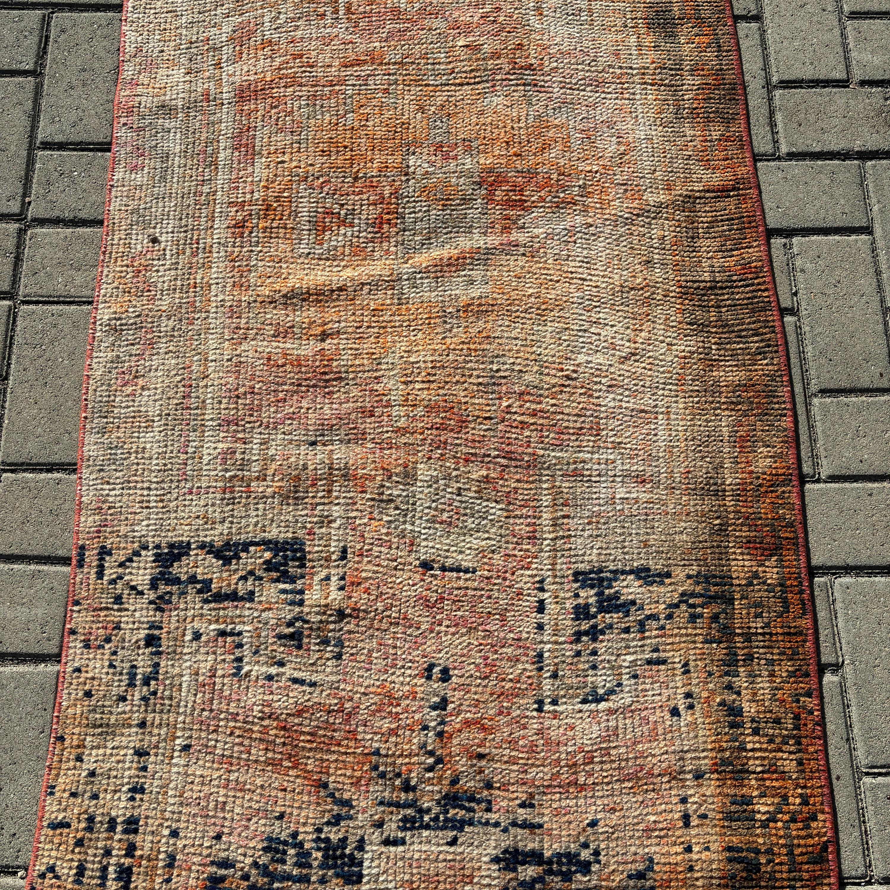 Koridor Halıları, Turuncu Geometrik Halılar, 2,7x10,2 ft Yolluk Halısı, Türkiye Halısı, Türk Halıları, Mutfak Halısı, Modern Halı, Vintage Halı