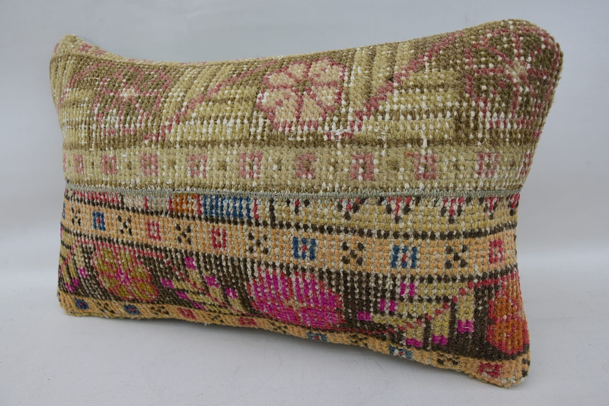 Home Decor Pillow, 12"x20" Beige Pillow Cover, Kilim Pillow Cover, Ikat Cushion Case, Vintage Kilim Throw Pillow, Bright Pillow Sham