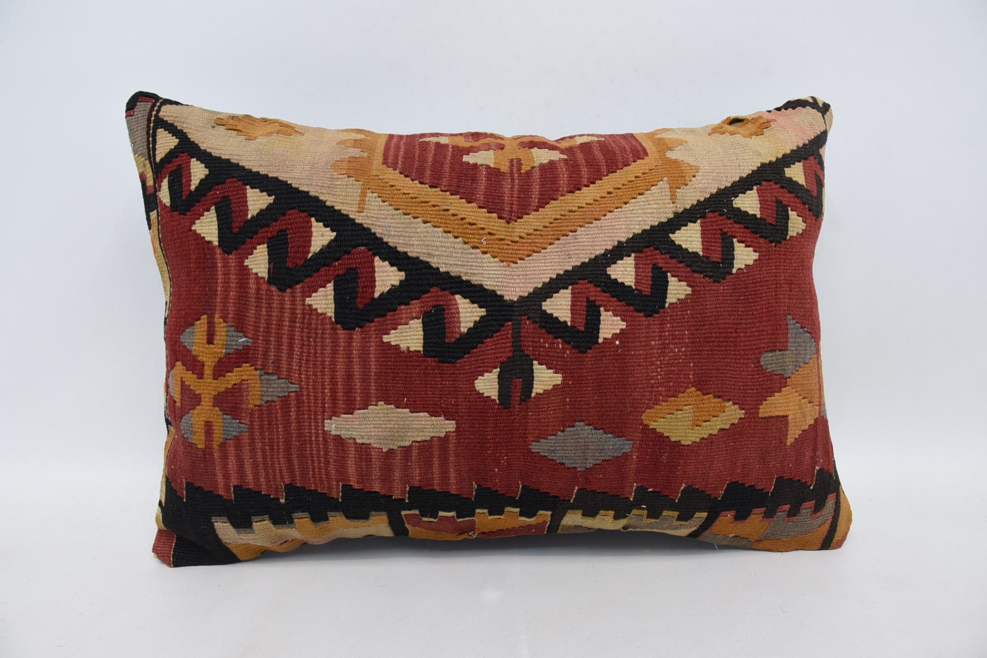 Boho Throw Pillow Cover, Retro Cushion Case, Pillow for Sofa, Turkish Pillow, Seat Pillow, 16"x24" Red Pillow Sham, Throw Kilim Pillow