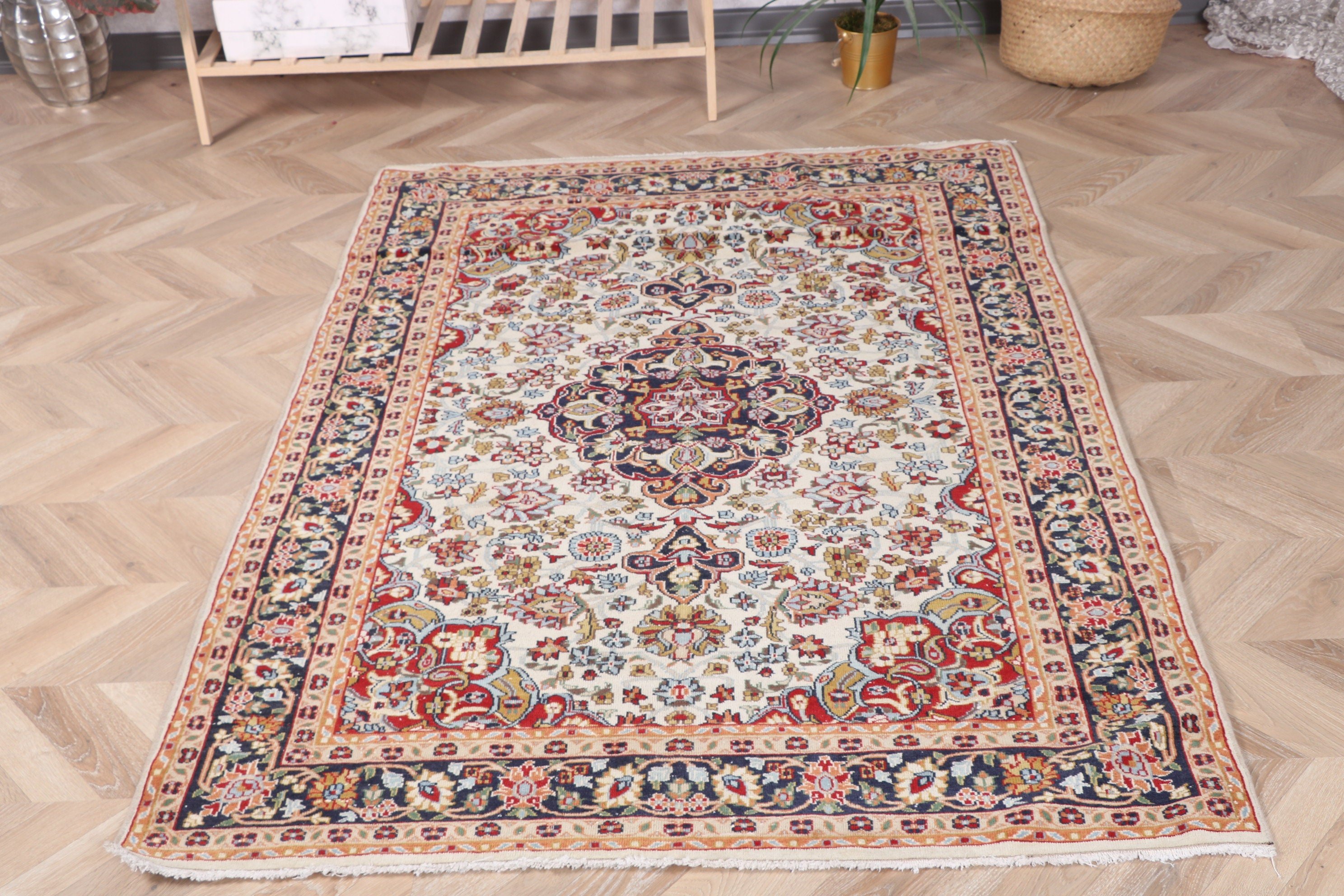 Türk Halısı, Bej Boho Halıları, Yatak Odası Halısı, Çocuk Odası Halısı, Vintage Halı, 4x5.8 ft Accent Halı, Çocuk Odası Halıları, El Dokuma Halı