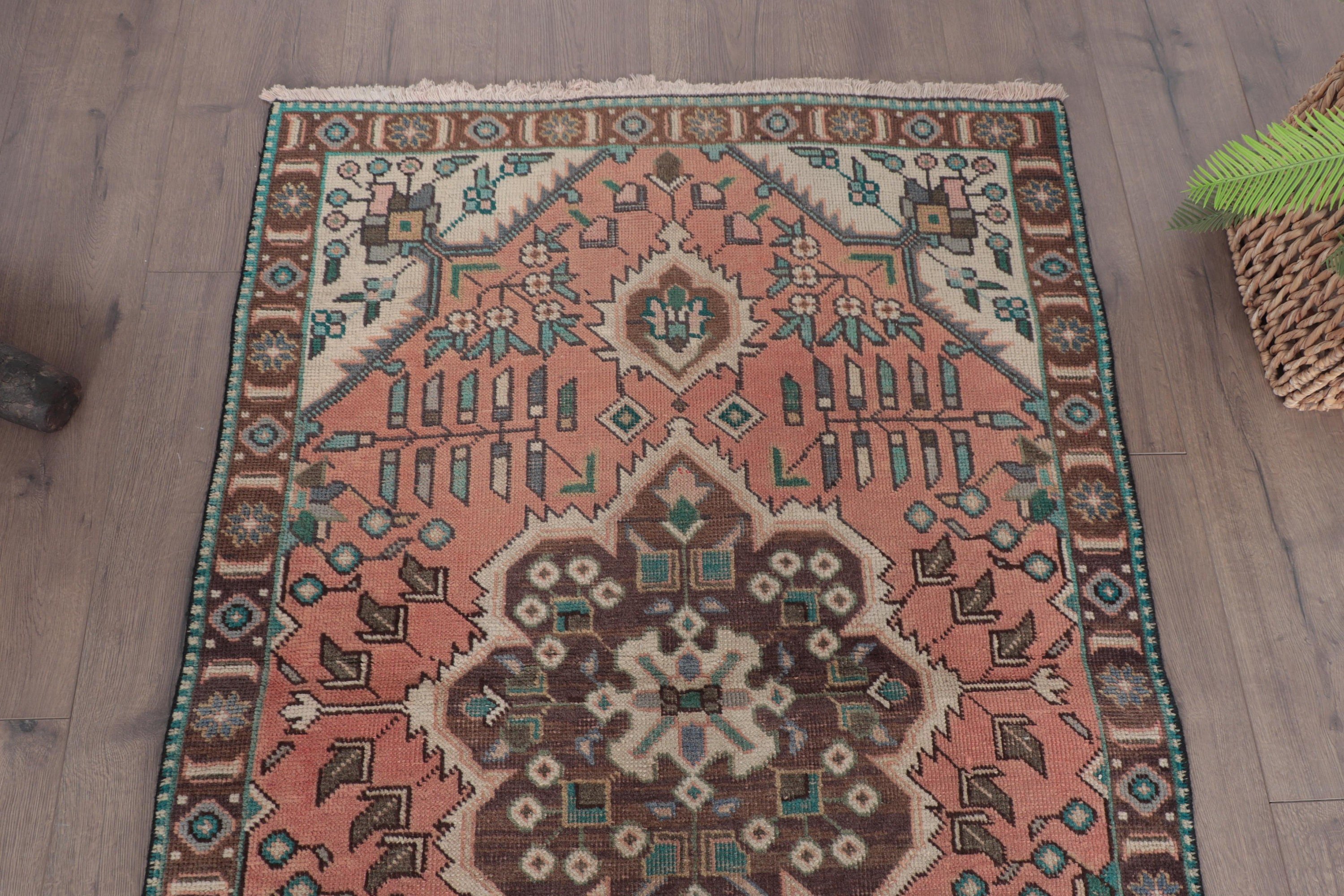 Banyo Halıları, Türk Halısı, Vintage Halılar, Fas Halısı, Sevimli Banyo Paspas Halısı, Turuncu Geometrik Halılar, 3.1x4.8 ft Küçük Halı, Giriş Halısı