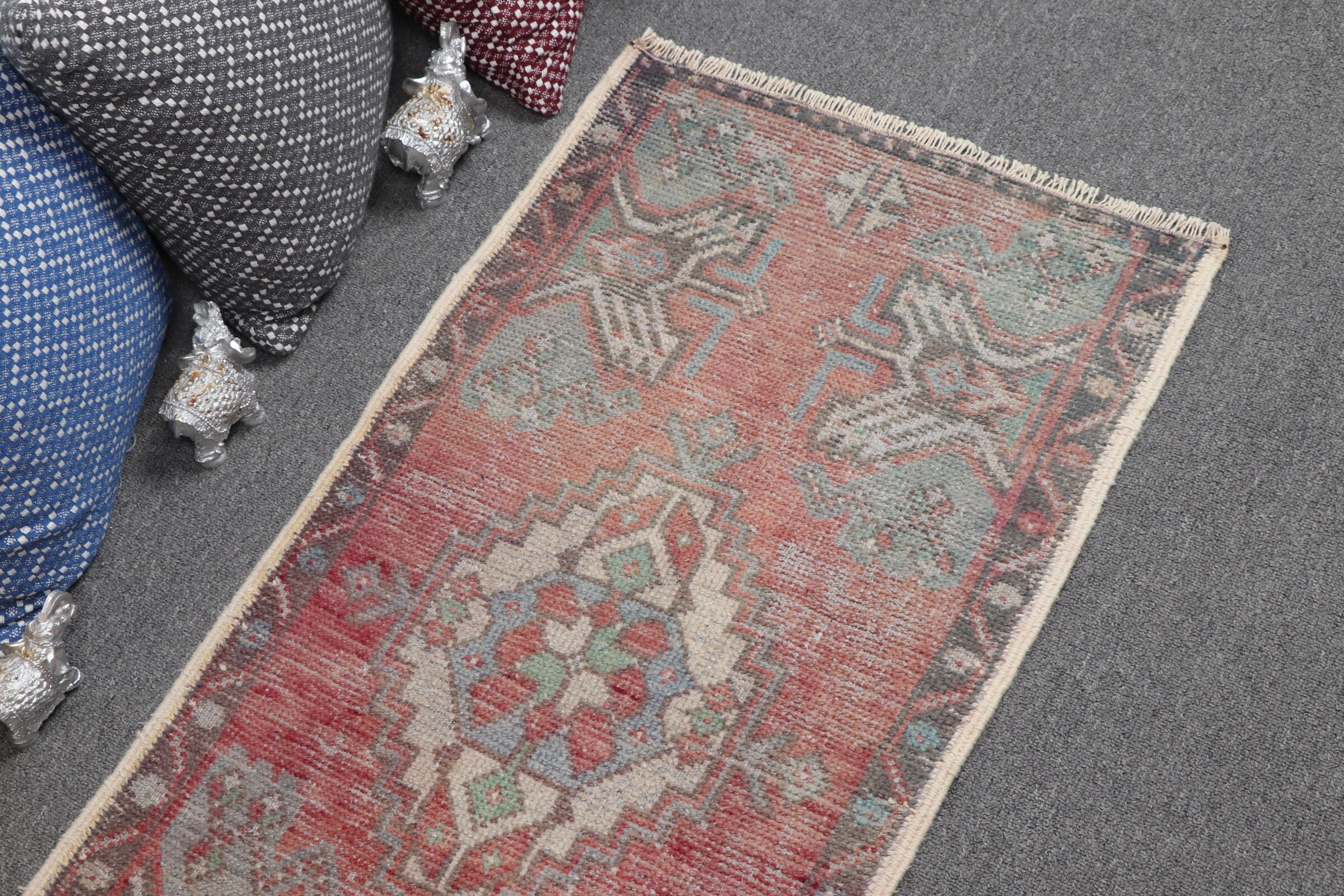 1.6x3.1 ft Small Rugs, Vintage Rugs, Car Mat Rugs, Bedroom Rug, Red Antique Rug, Rugs for Kitchen, Oushak Rug, Turkish Rug, Old Rugs