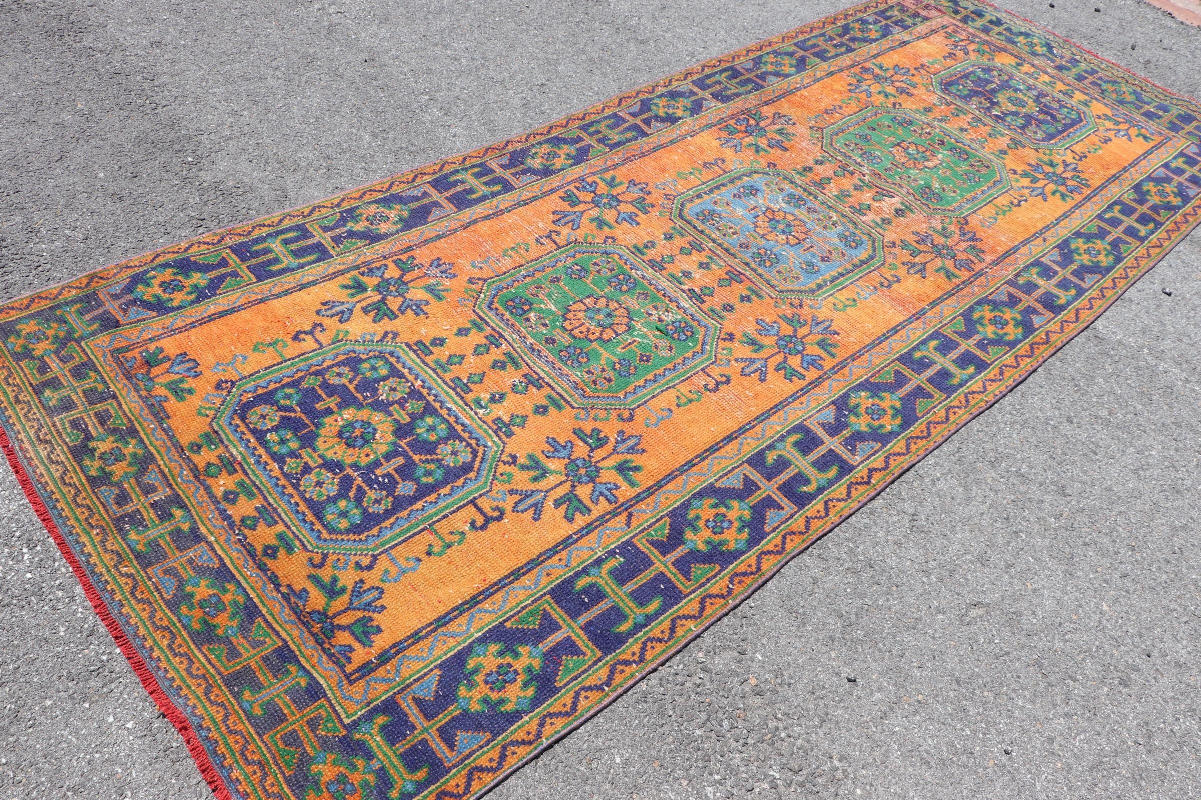 Orange Wool Rugs, Home Decor Rug, Bedroom Rug, Vintage Rug, 4.3x10.7 ft Large Rug, Cool Rug, Salon Rug, Rugs for Salon, Turkish Rug