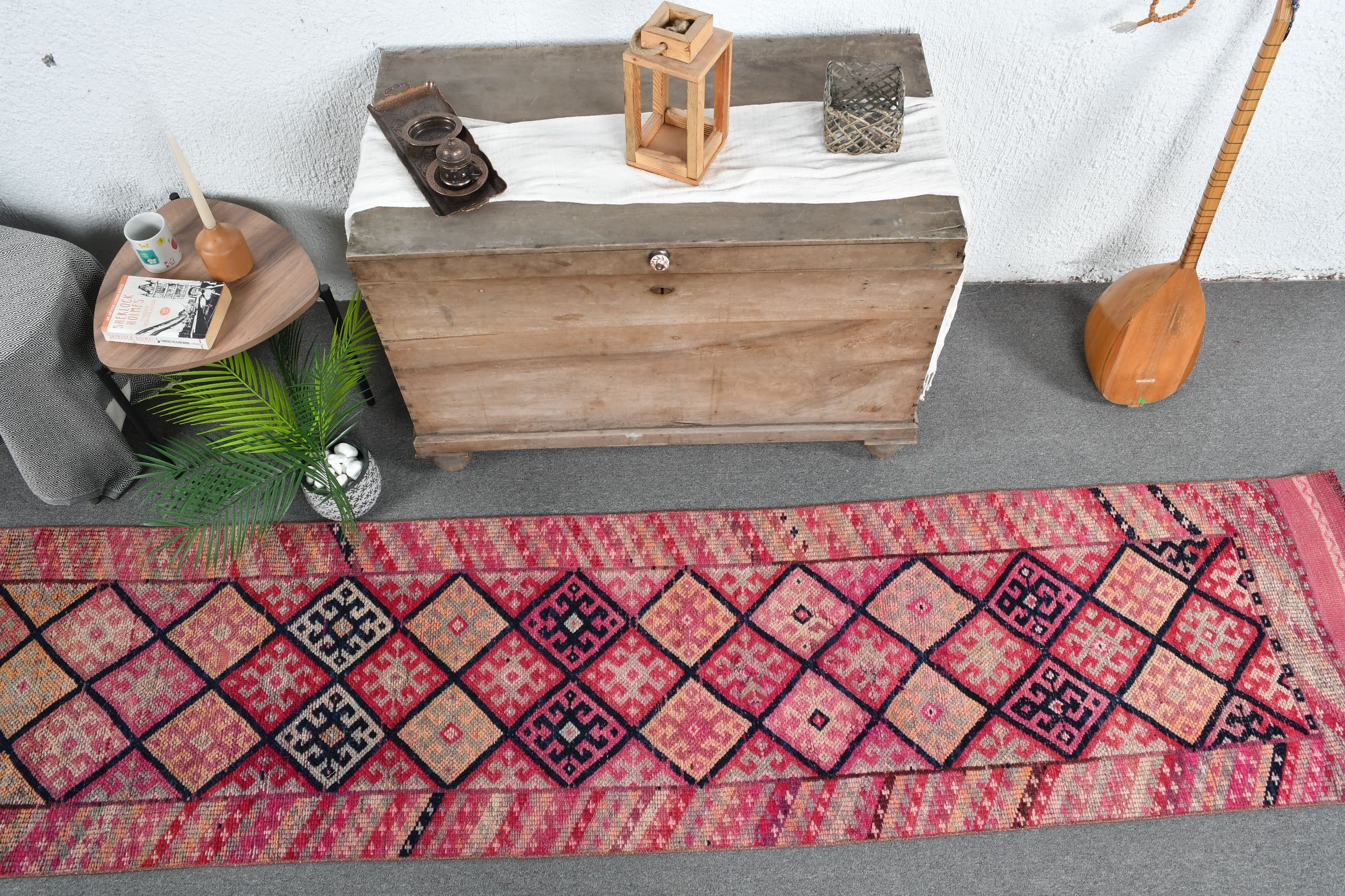 Pink Oriental Rug, 2.3x10.7 ft Runner Rug, Corridor Rug, Cool Rug, Vintage Rug, Turkish Rugs, Hallway Rug, Rugs for Hallway, Kitchen Rugs