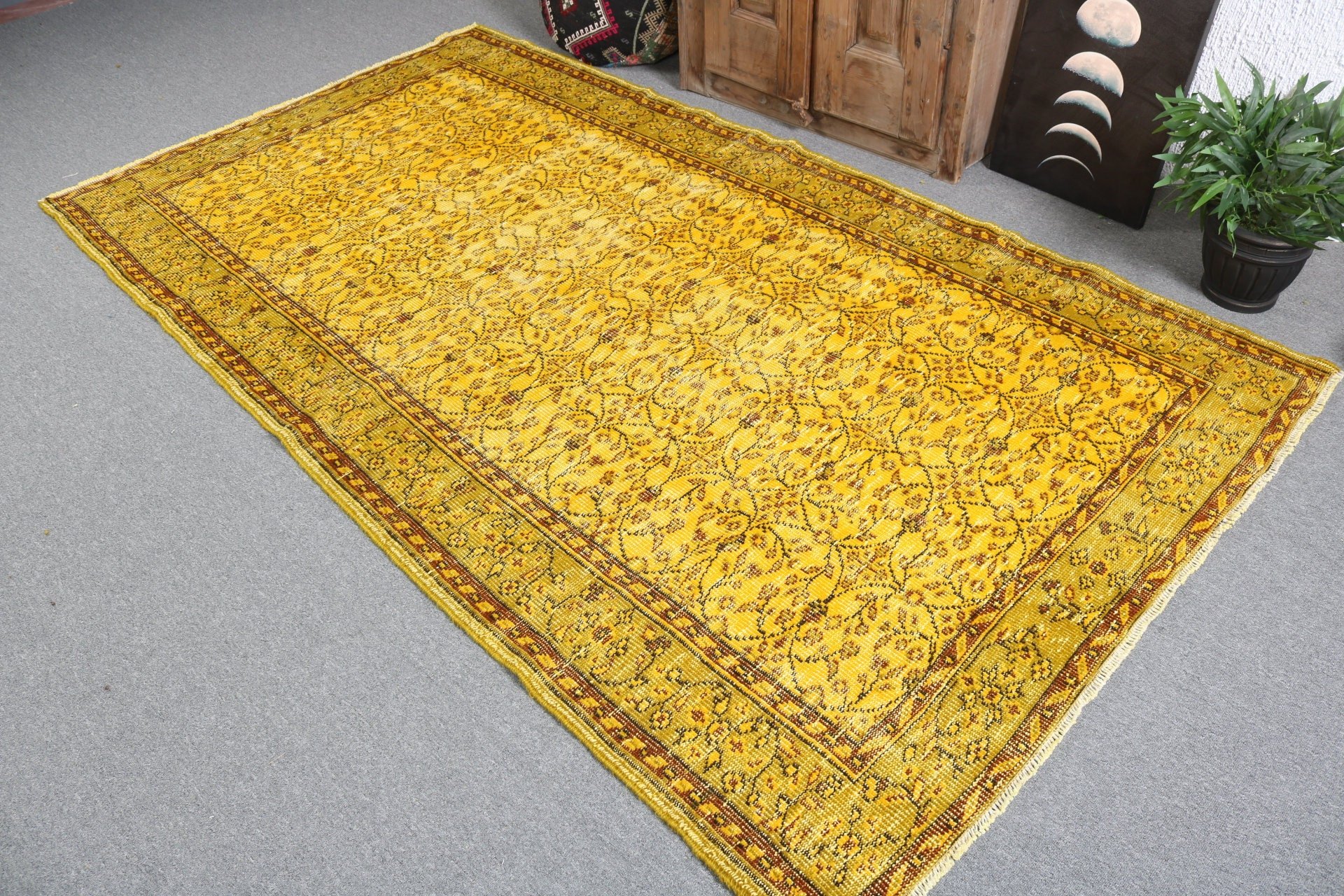 4.7x8.6 ft Large Rugs, Moroccan Rugs, Turkish Rug, Anatolian Rugs, Yellow Floor Rug, Vintage Rug, Dining Room Rugs, Living Room Rug