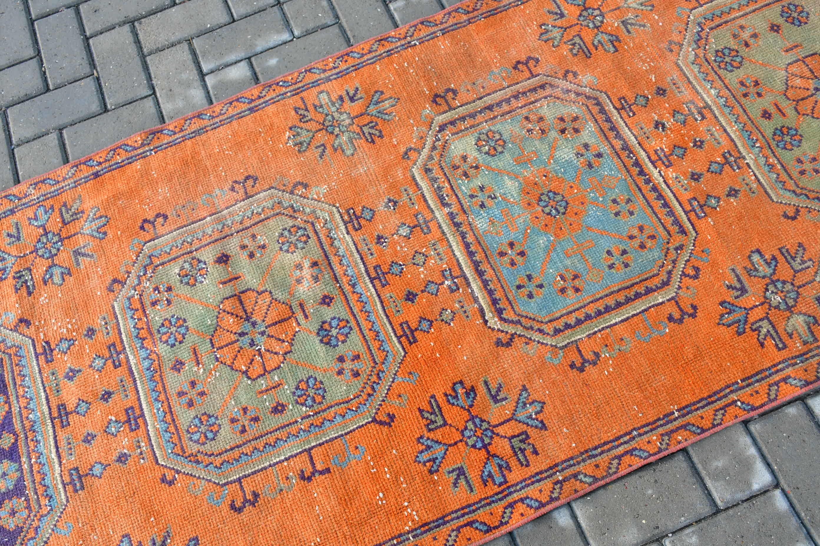 Turuncu Anadolu Halısı, Vintage Halılar, Çocuk Halısı, Göçebe Halısı, Yatak Odası Halıları, Türk Halısı, Ev Dekor Halısı, 3.1x7.7 ft Accent Halısı, Yün Halıları