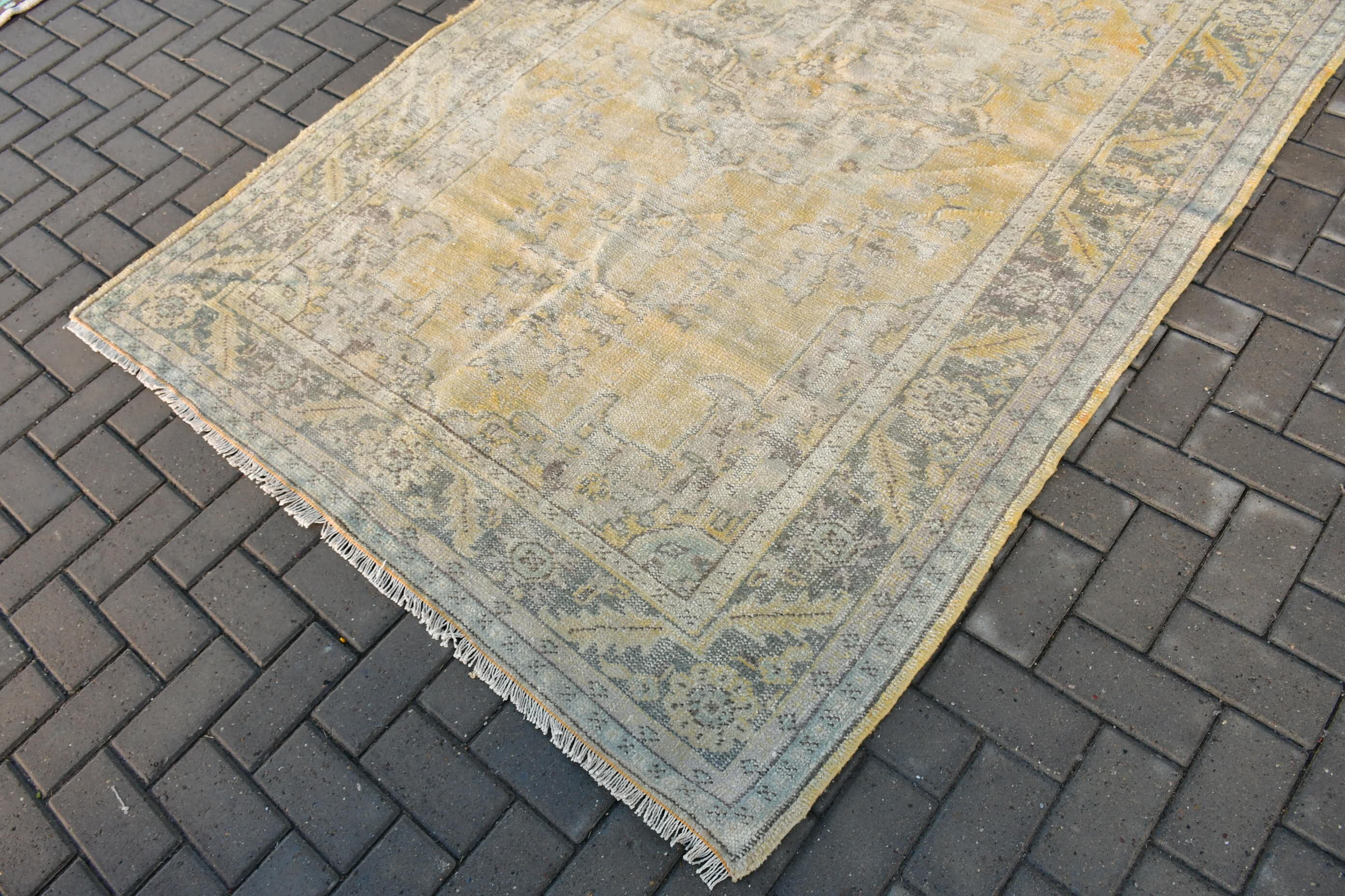 Mutfak Halısı, Vintage Halılar, Oushak Halıları, 5.2x8.4 ft Büyük Halı, Türk Halısı, Oturma Odası Halısı, Sarı Yün Halı, Salon Halıları, Salon Halıları