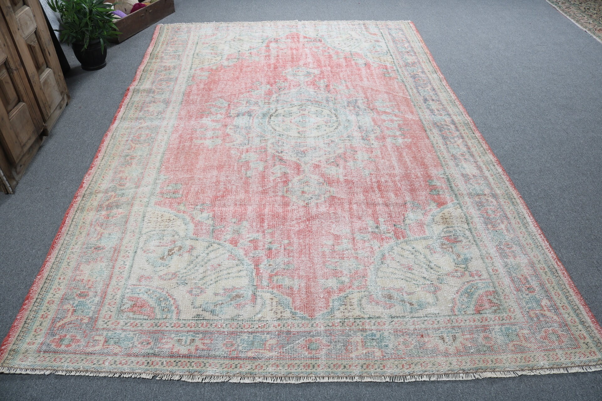 Luxury Rugs, Red Oriental Rug, Turkish Rug, Ethnic Rug, Oriental Rug, Vintage Rug, 6.4x9.9 ft Large Rugs, Large Oushak Rugs, Bedroom Rug