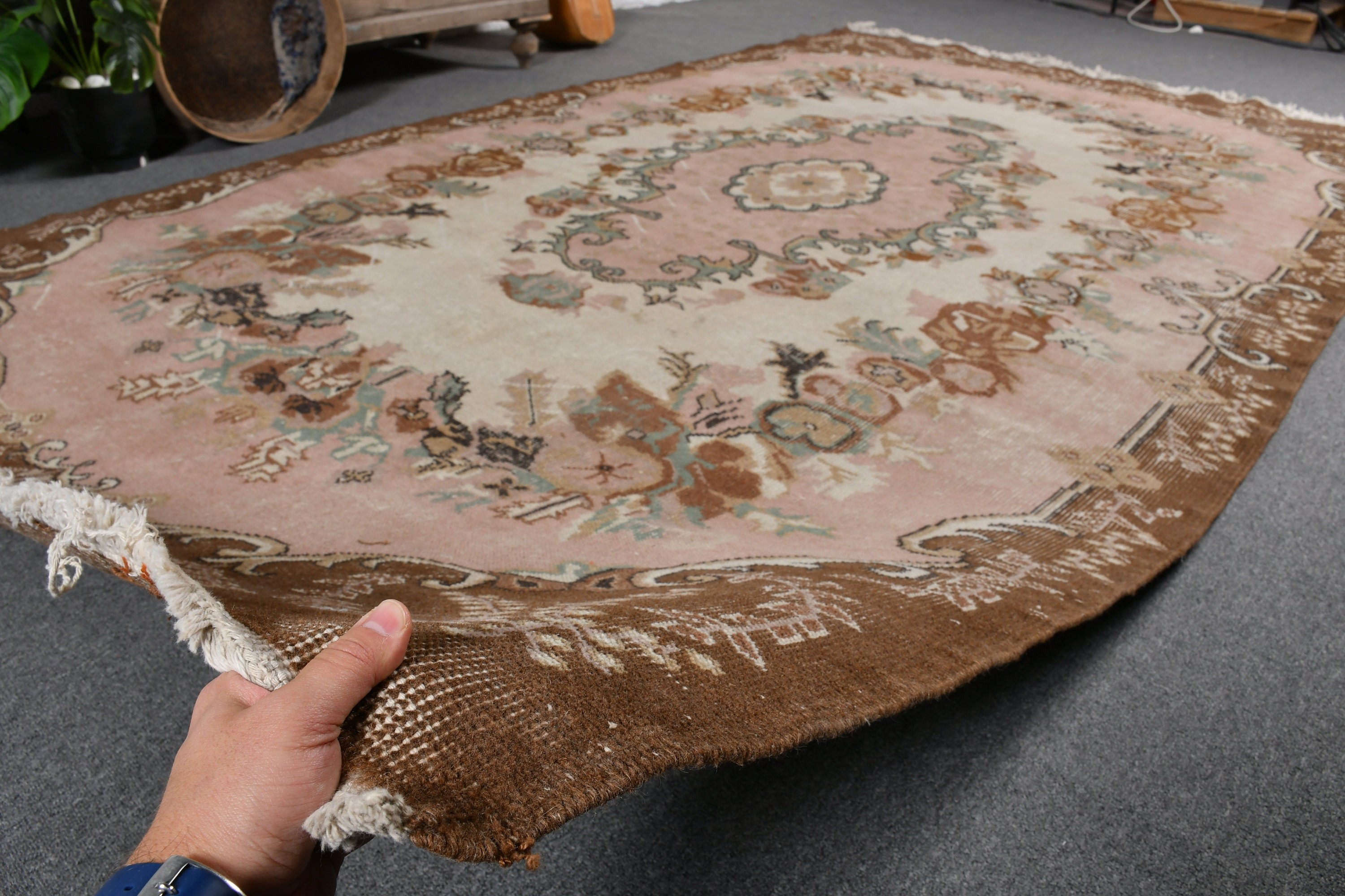 Türk Halıları, Salon Halıları, Kahverengi Soğuk Halı, Soğuk Halı, Salon Halıları, Yemek Odası Halısı, Yer Halıları, Vintage Halı, 5,7x9,5 ft Büyük Halılar