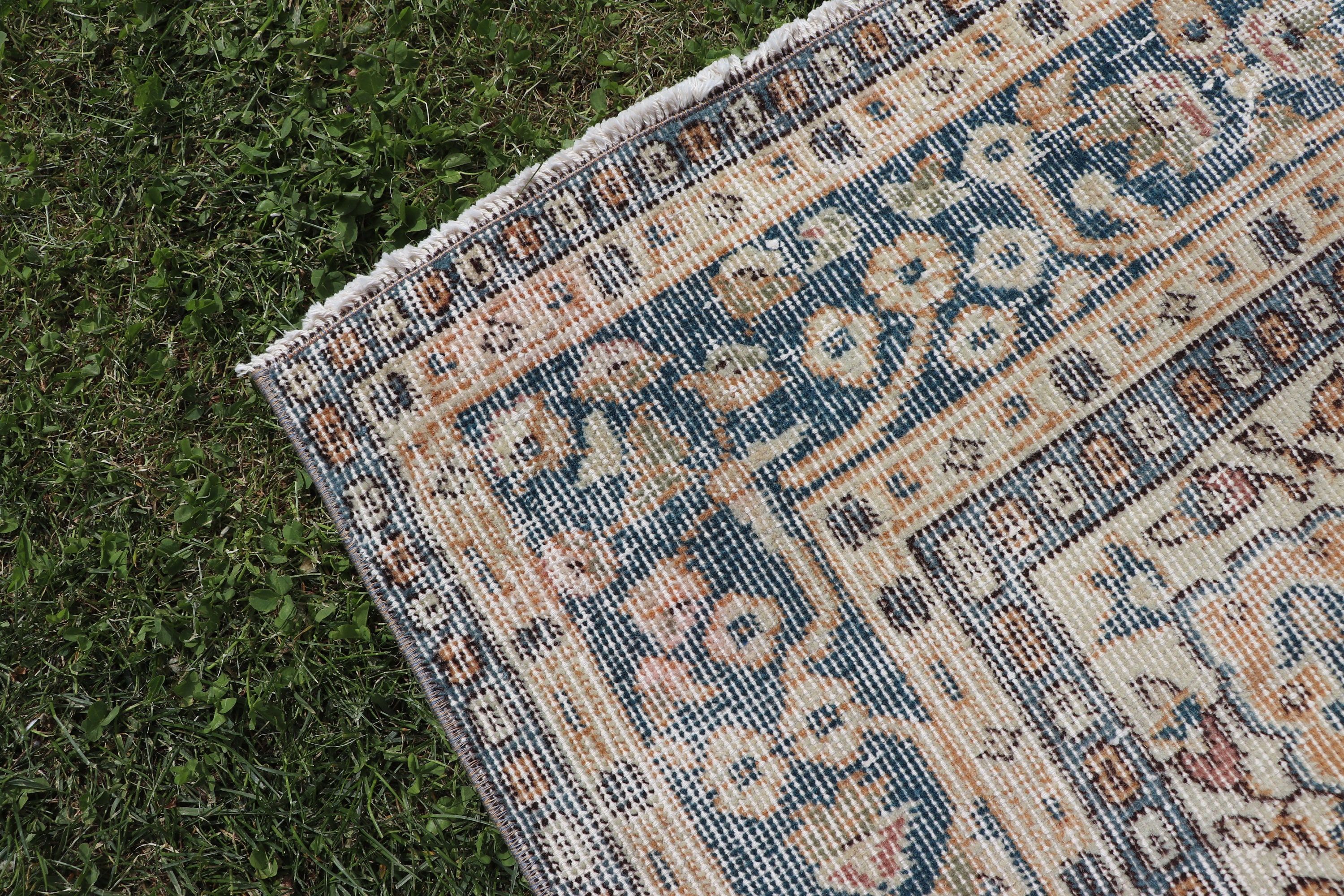 Turkish Rug, Vintage Area Rugs, Office Rug, Neutral Rugs, 4.4x7.8 ft Area Rug, Oushak Rugs, Blue Antique Rugs, Vintage Rugs, Kitchen Rugs