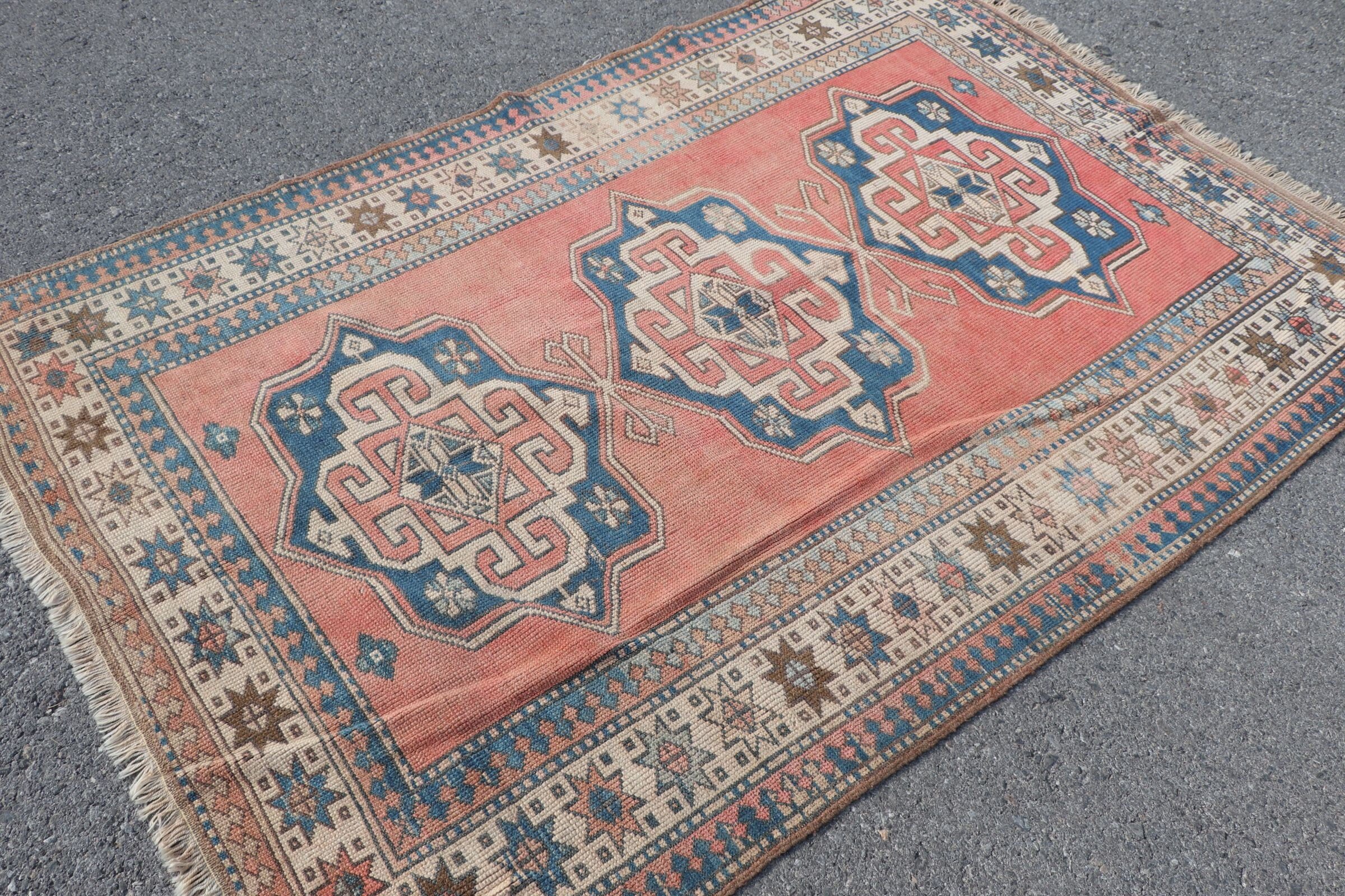 Antique Rug, Blue Floor Rug, 5x7.2 ft Area Rugs, Bedroom Rug, Rugs for Living Room, Turkish Rugs, Vintage Rug, Indoor Rugs