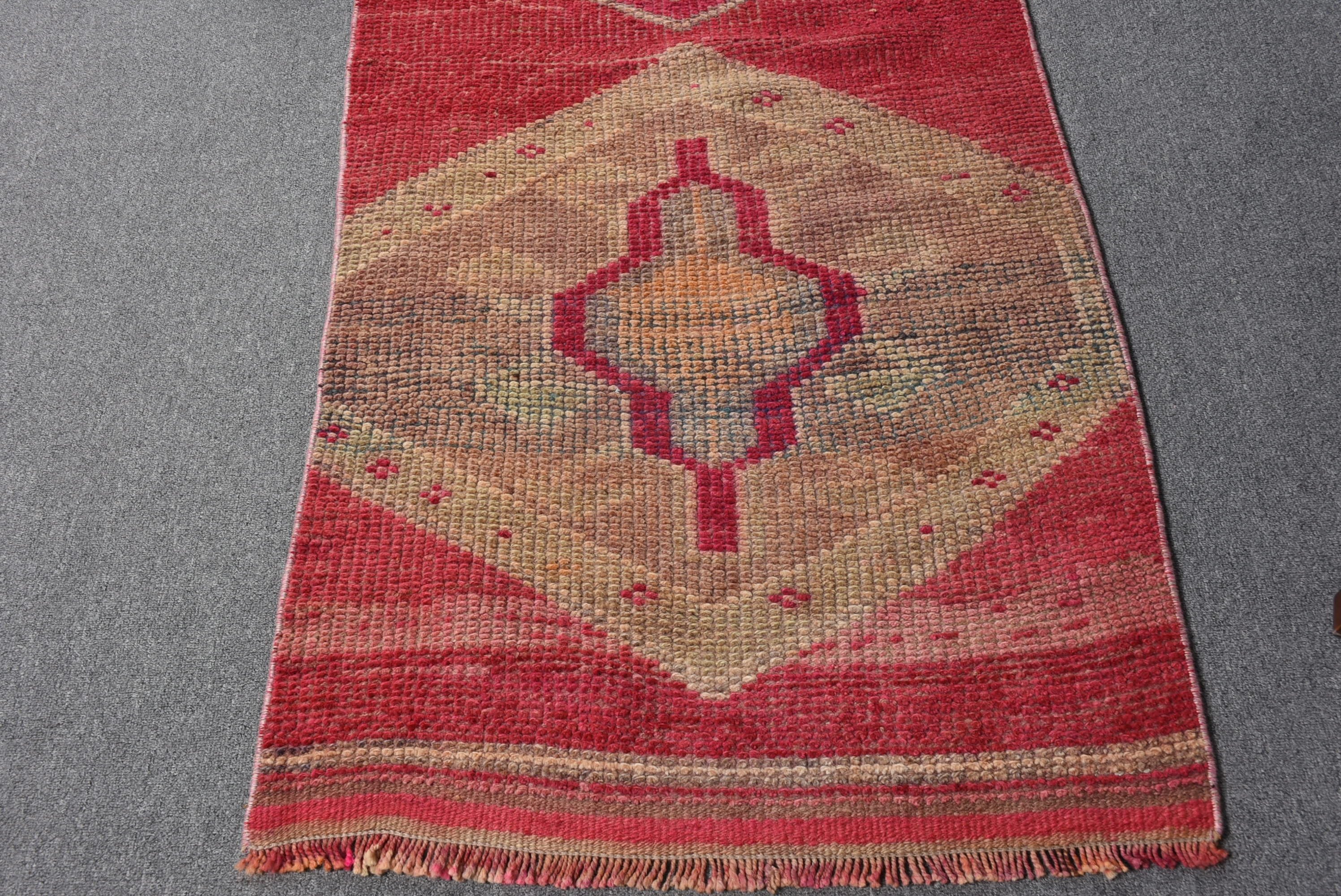 Anatolian Rug, Red  2.5x9.4 ft Runner Rug, Cute Rug, Bedroom Rug, Hallway Rug, Corridor Rug, Vintage Rugs, Turkish Rug