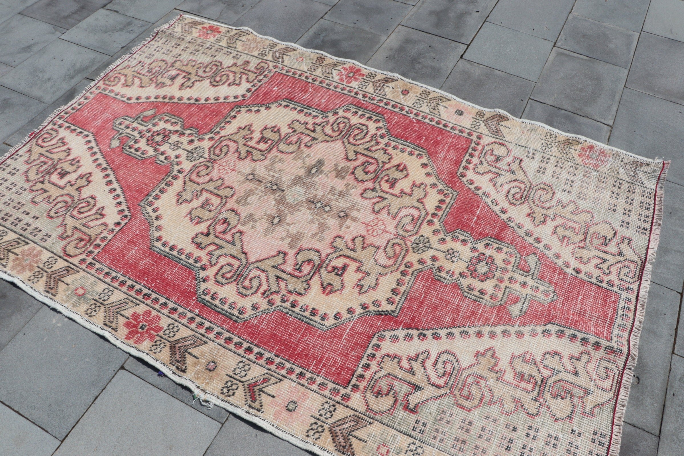 Old Rugs, Turkish Rug, Living Room Rug, Red  4.3x6.4 ft Area Rug, Home Decor Rug, Vintage Rugs, Dining Room Rug