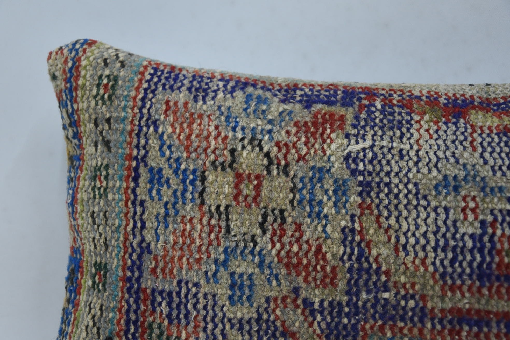 12"x24" Blue Pillow, Turkish Kilim Pillow, Vintage Pillow, Outdoor Patio Pillow Sham, Pillow for Sofa, Custom Pillow Case