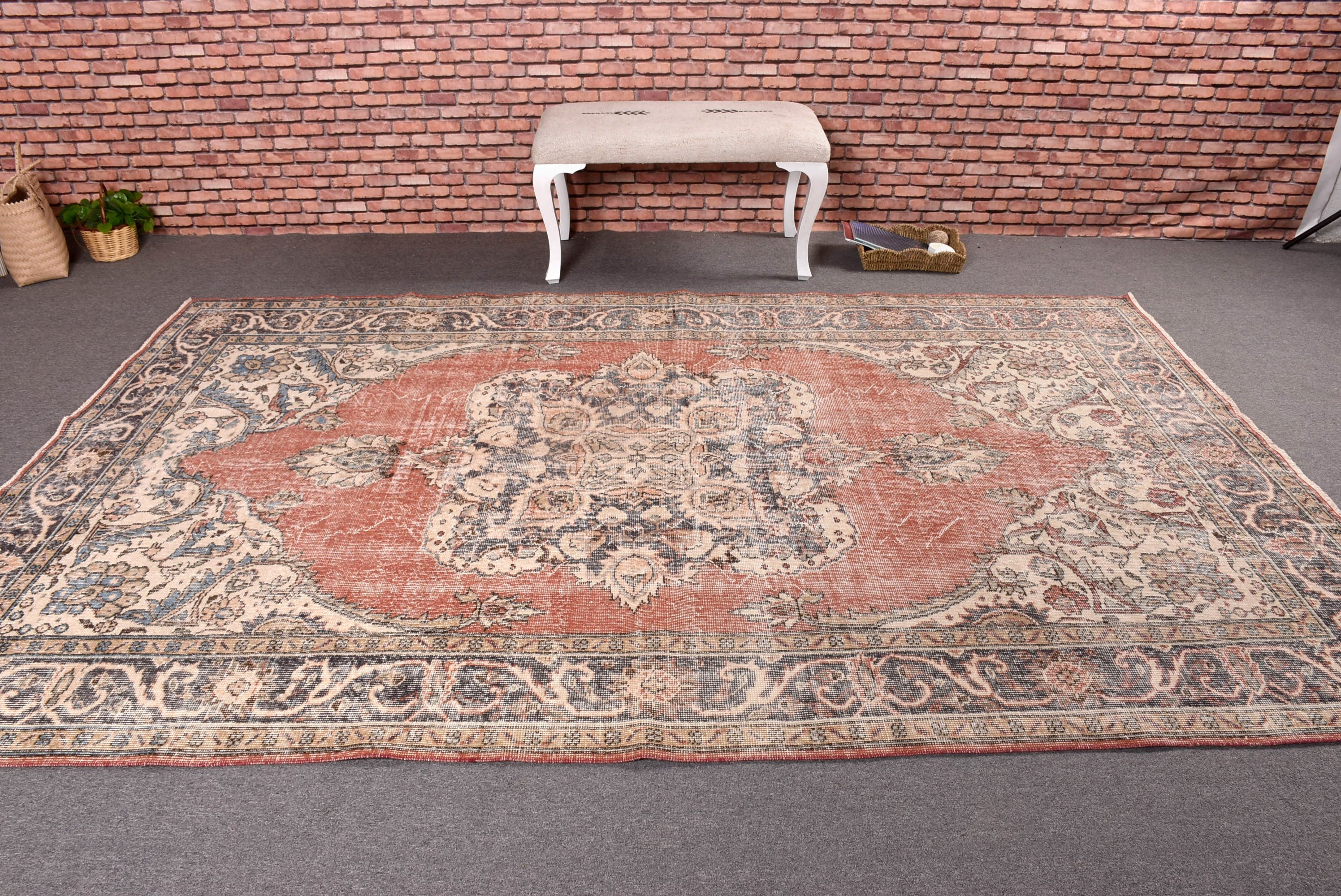 Açıklama Halısı, Egzotik Halılar, Vintage Halı, 6,2x9,9 ft Büyük Halı, Büyük Boho Halıları, Salon Halıları, Kırmızı Oryantal Halı, Türk Halısı, Düz Dokuma Halılar