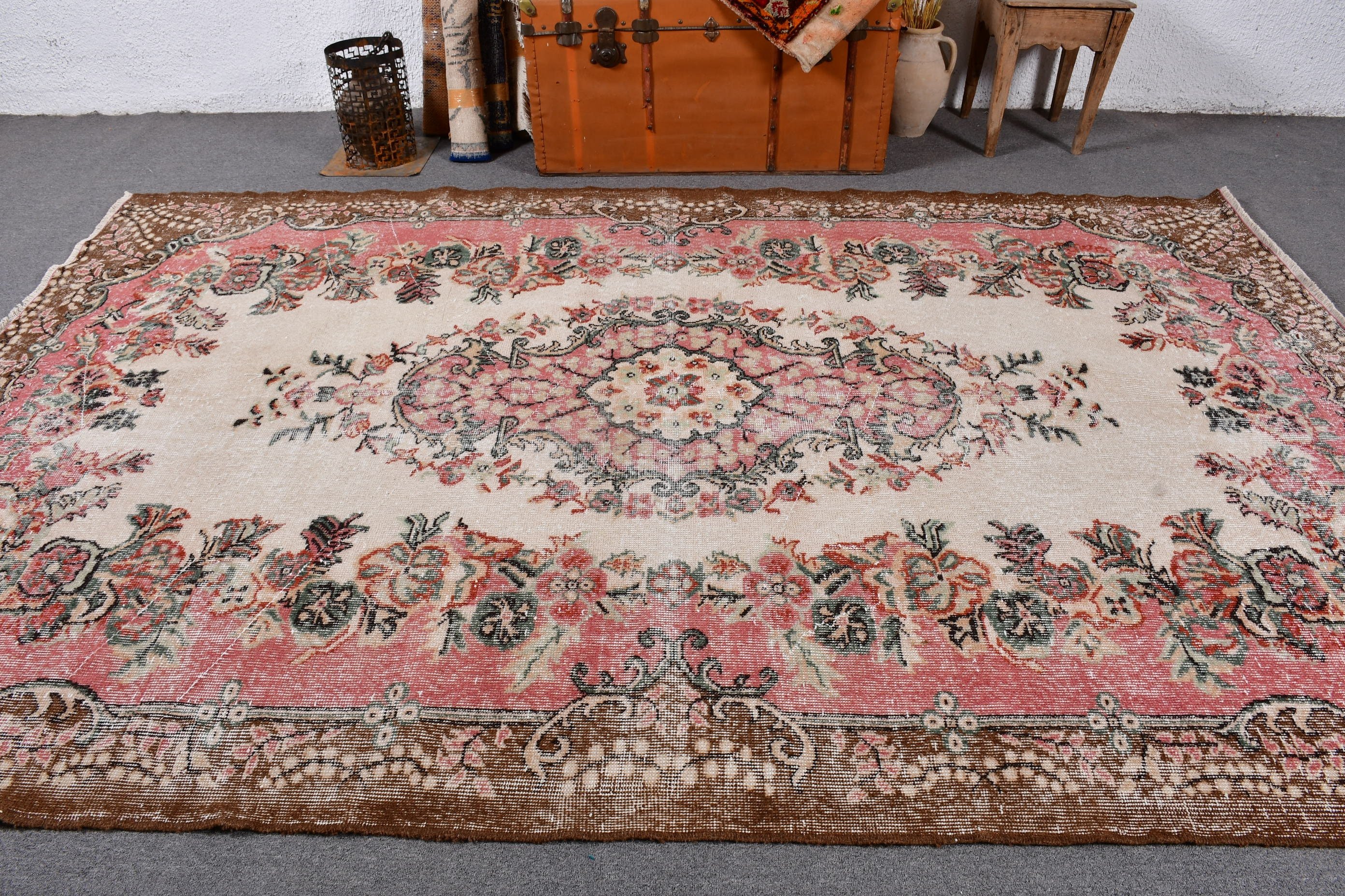 Yemek Odası Halıları, Büyük Oushak Halısı, Türk Halısı, Vintage Halı, 6.5x10 ft Büyük Halı, Kabile Halısı, Fas Halısı, Boho Halısı, Bej Açıklama Halıları