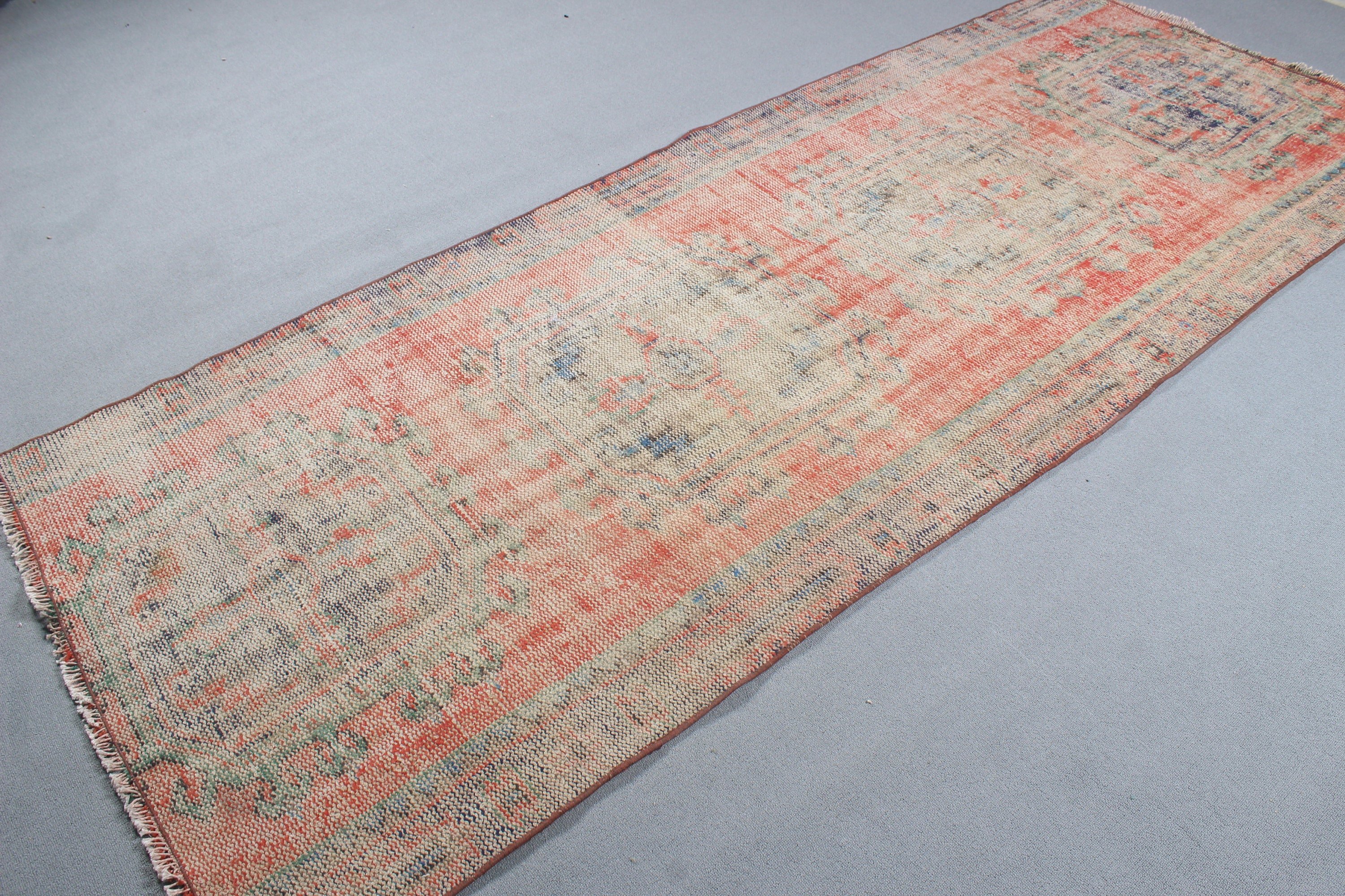 Turkey Rug, Rugs for Long Runner, Orange Kitchen Rug, Hallway Rug, Oushak Rug, Turkish Rugs, Vintage Rug, Wool Rug, 3.7x9.6 ft Runner Rug