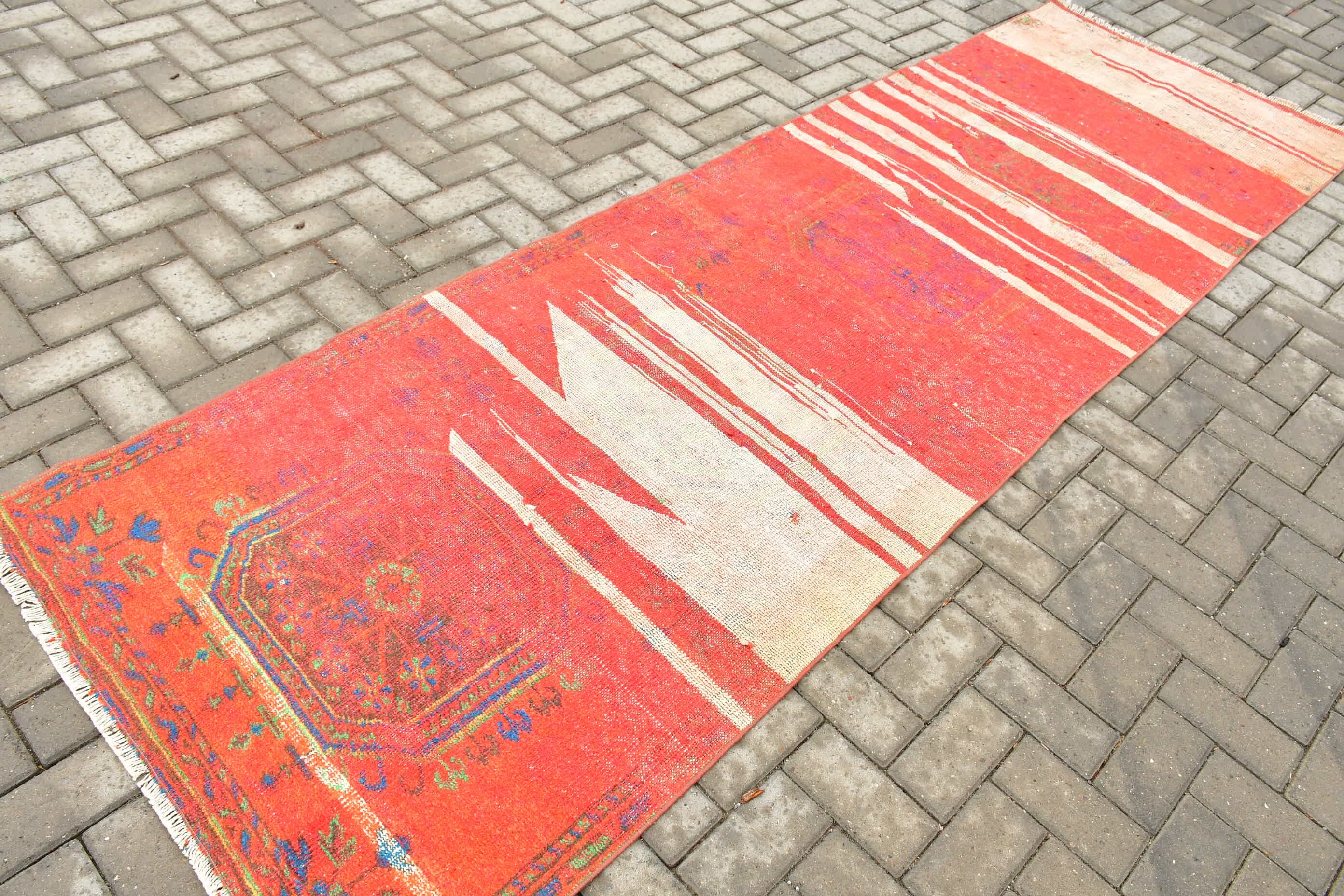 Red Moroccan Rugs, Rugs for Corridor, Art Rug, Vintage Rug, Wool Rug, Hallway Rug, Turkish Rug, 3.3x10.6 ft Runner Rug, Floor Rugs, Old Rug