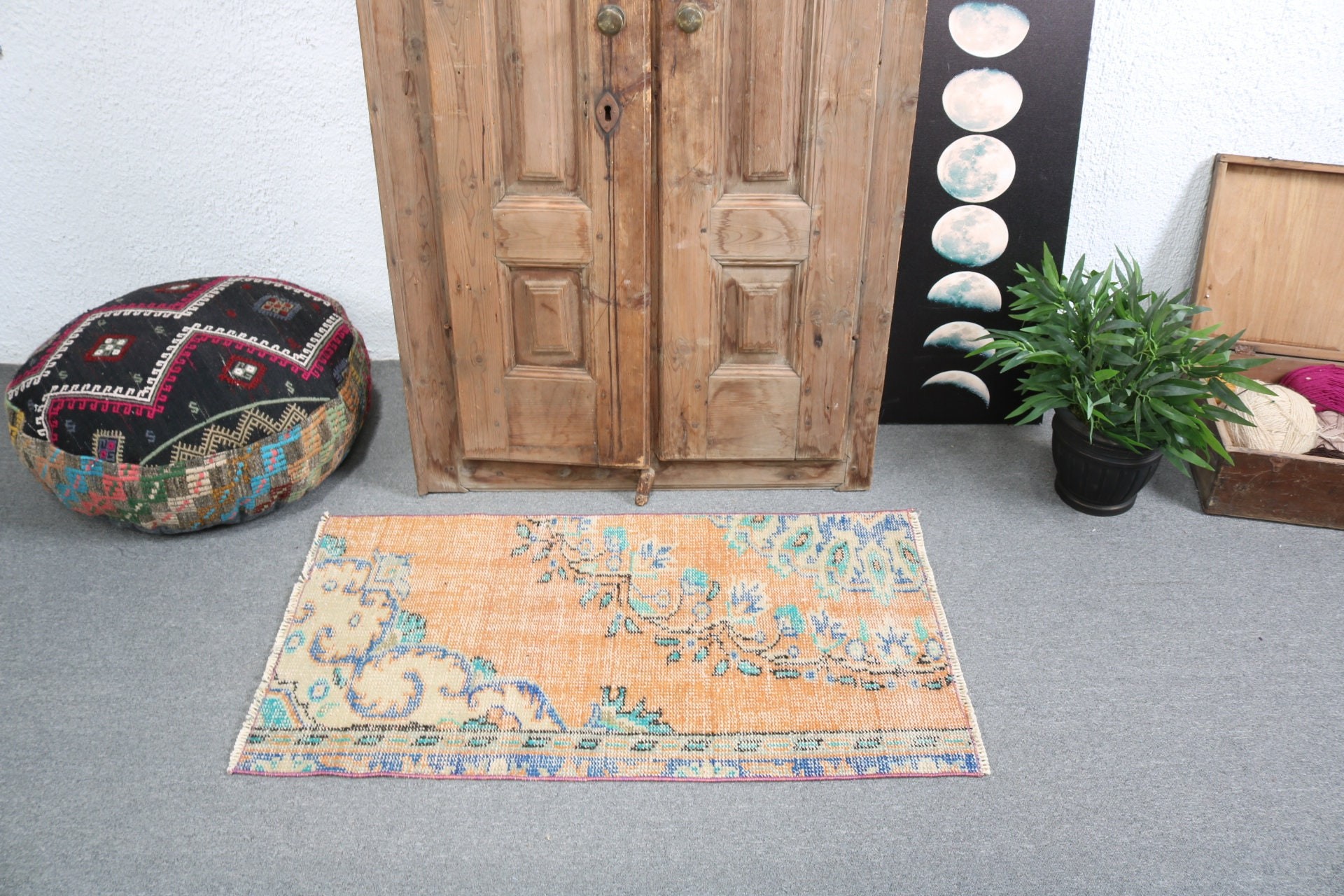 Bedroom Rugs, Oushak Rug, Vintage Rug, Neutral Rug, 2x3.5 ft Small Rugs, Door Mat Rugs, Turkish Rug, Orange Luxury Rug, Bath Mat Cute Rugs