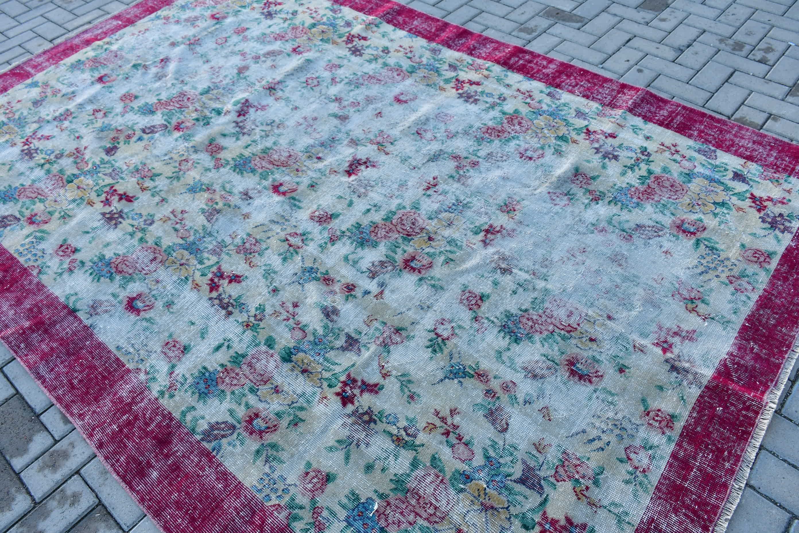 Turkish Rug, Dining Room Rugs, Vintage Rugs, Anatolian Rug, 6.7x9.7 ft Large Rugs, Salon Rugs, Beige Cool Rug, Cute Rug