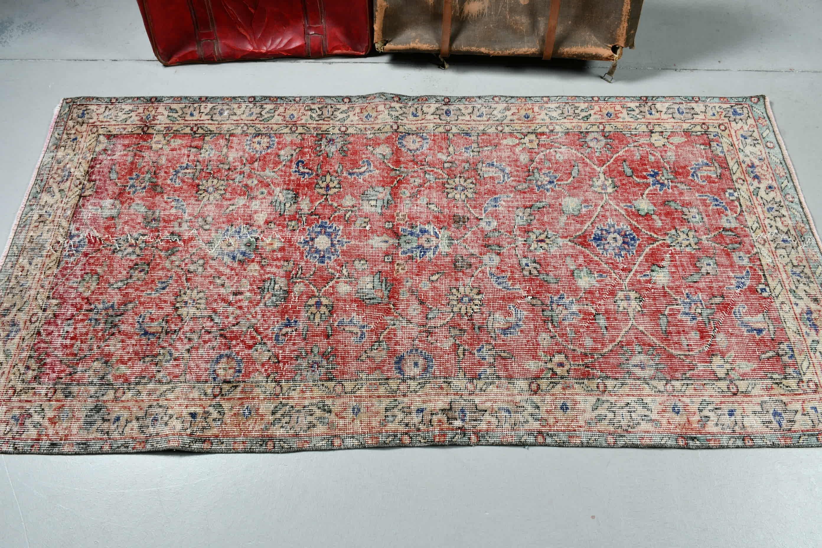 Red Kitchen Rug, 3.3x6.5 ft Accent Rugs, Turkish Rug, Vintage Rugs, Antique Rug, Rugs for Nursery, Retro Rugs, Nursery Rugs, Wool Rugs