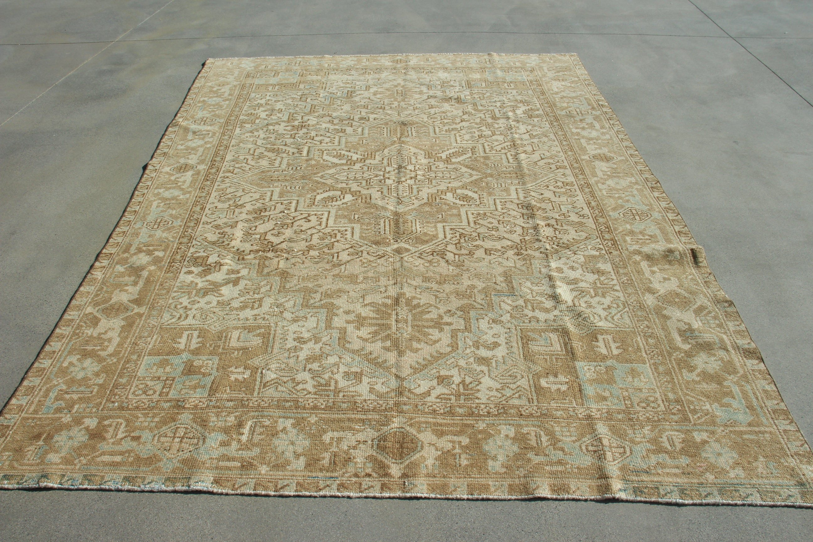 Açıklama Halıları, Büyük Boho Halıları, Vintage Halılar, Yemek Odası Halıları, 6,9x9,6 ft Büyük Halılar, Kahverengi Oushak Halıları, Türk Halısı, El Dokuma Halıları