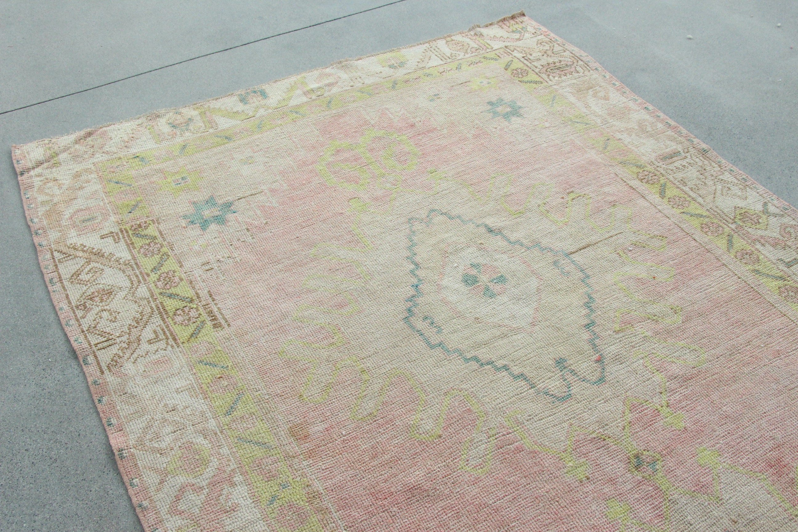 Oushak Rug, Vintage Rugs, Dining Room Rug, Bedroom Rugs, 5x12.3 ft Large Rugs, Turkish Rugs, Pink Wool Rug, Rugs for Salon