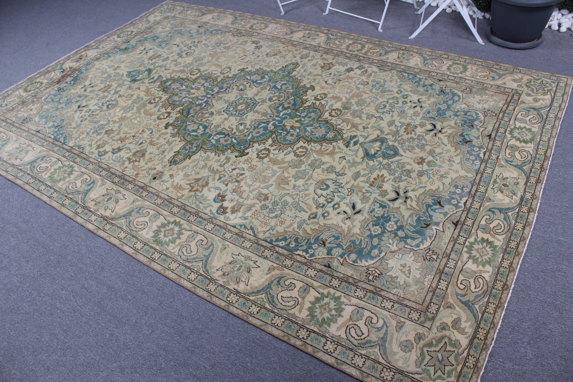 Green Cool Rug, Turkish Rug, Bohemian Rug, Floor Rugs, Salon Rug, 6.3x9.5 ft Large Rugs, Oriental Rug, Vintage Rug, Dining Room Rugs