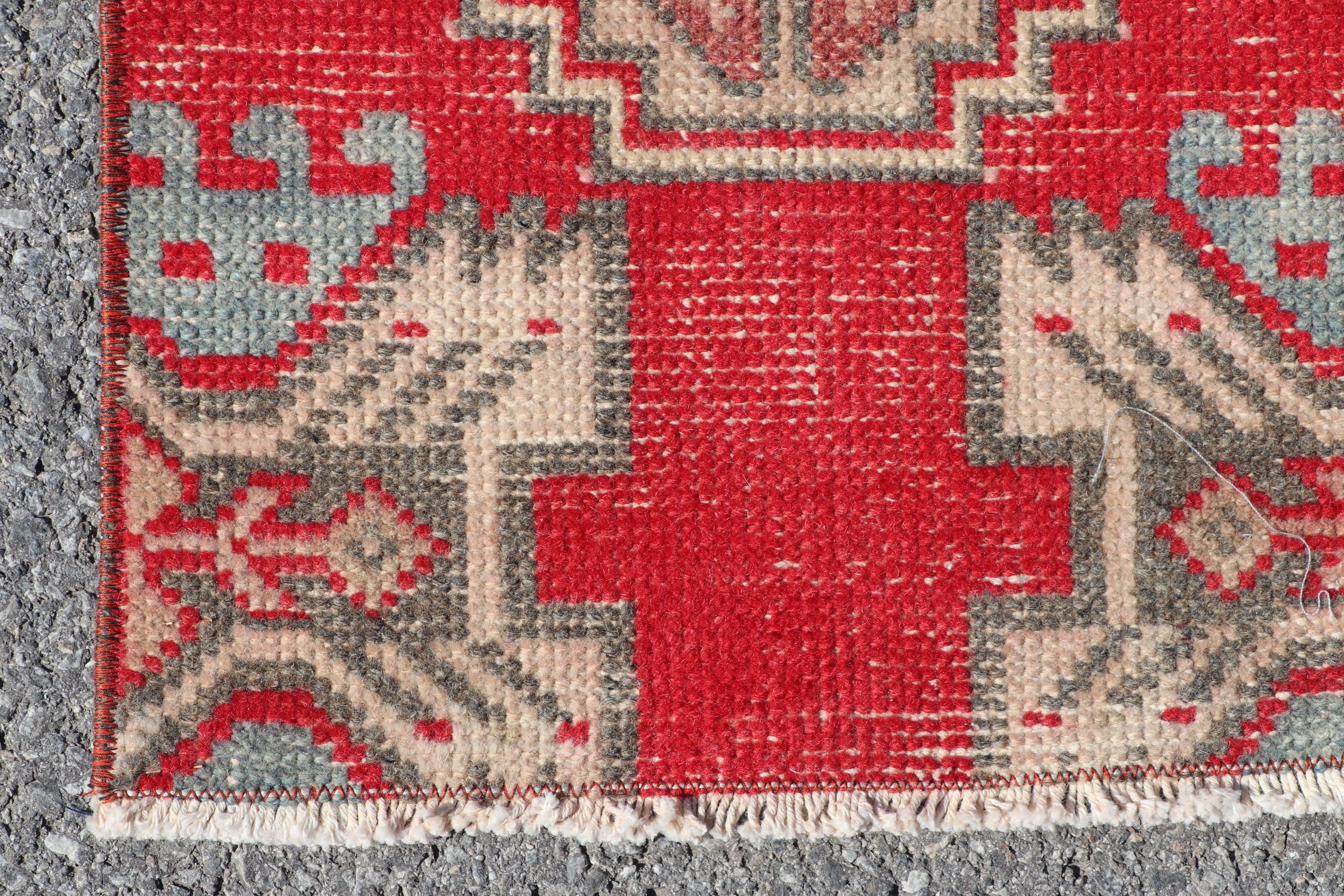 Antique Rug, Vintage Rug, Turkish Rugs, 1.3x2.7 ft Small Rugs, Bath Rug, Cool Rugs, Rugs for Bathroom, Entry Rug, Red Moroccan Rug