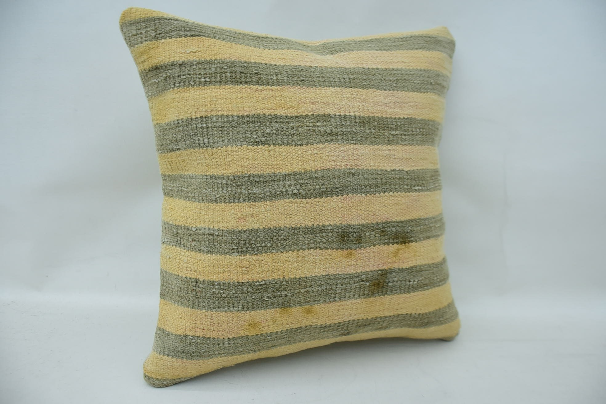 Ottoman Pillow, Boho Pillow, Morroccon Kilim Cushion Pillow Cover, 16"x16" Beige Cushion Case, Ethnical Kilim Rug Pillow, Turkish Pillow