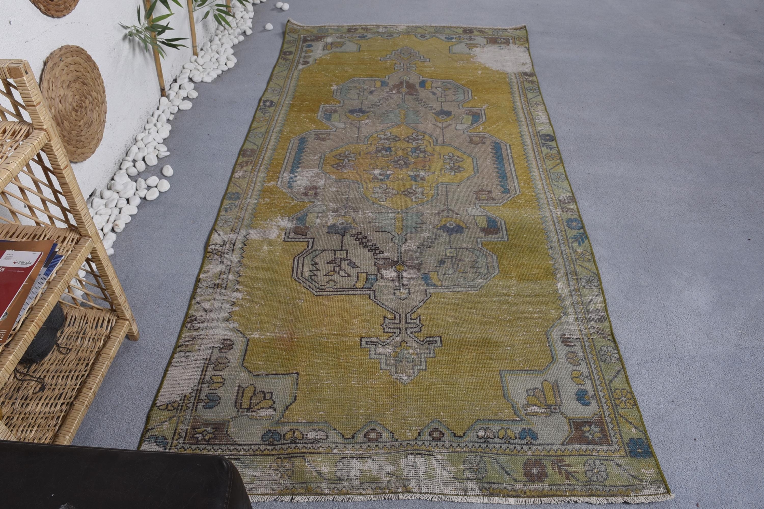 Boho Bölge Halısı, Vintage Halılar, Modern Halı, Türk Halısı, Sarı Nötr Halı, 4x8.4 ft Alan Halıları, Anadolu Halısı, Vintage Alan Halısı, Etnik Halı