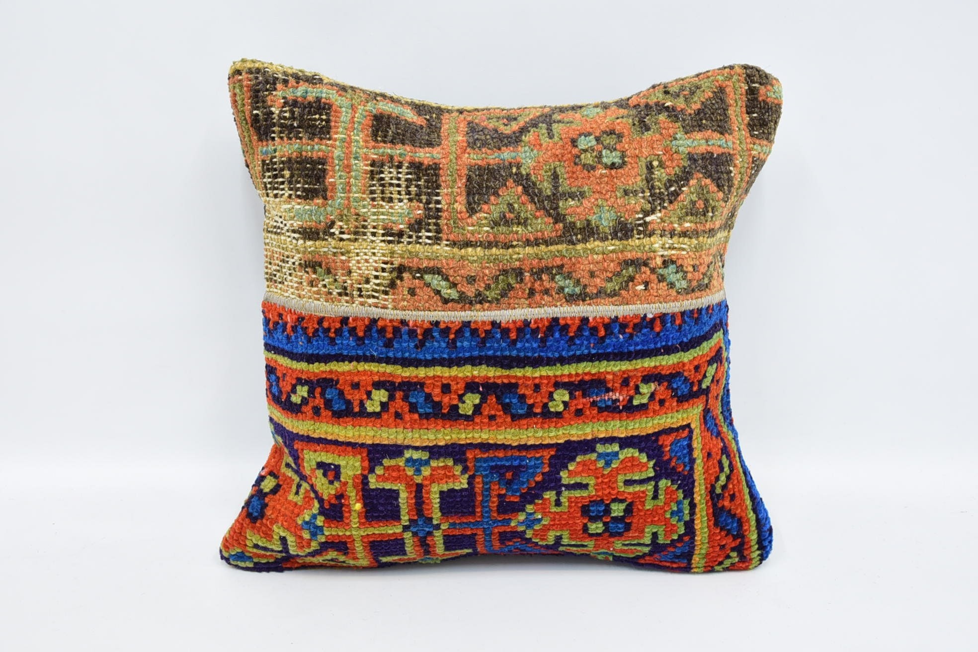 Kilim Cushion Sham, 16"x16" Blue Pillow Sham, Antique Pillows, Personalized Gift Pillow Pillow Case, Vintage Kilim Throw Pillow