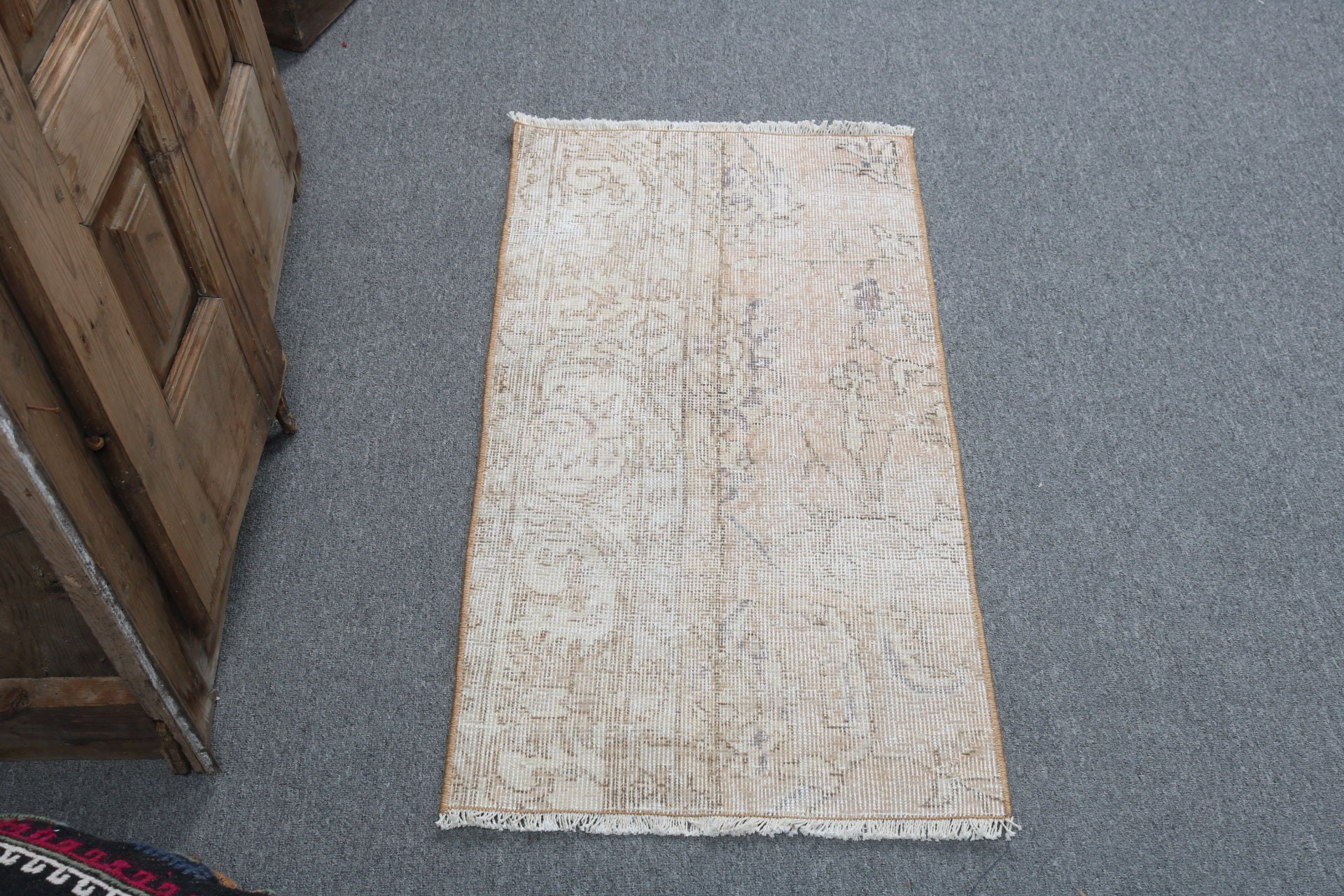 Türk Halısı, 1.6x3.1 ft Küçük Halı, Bej Yatak Odası Halıları, Küçük Vintage Halılar, Kapı Paspası Halıları, Vintage Halılar, Boho Halı, Oryantal Halılar