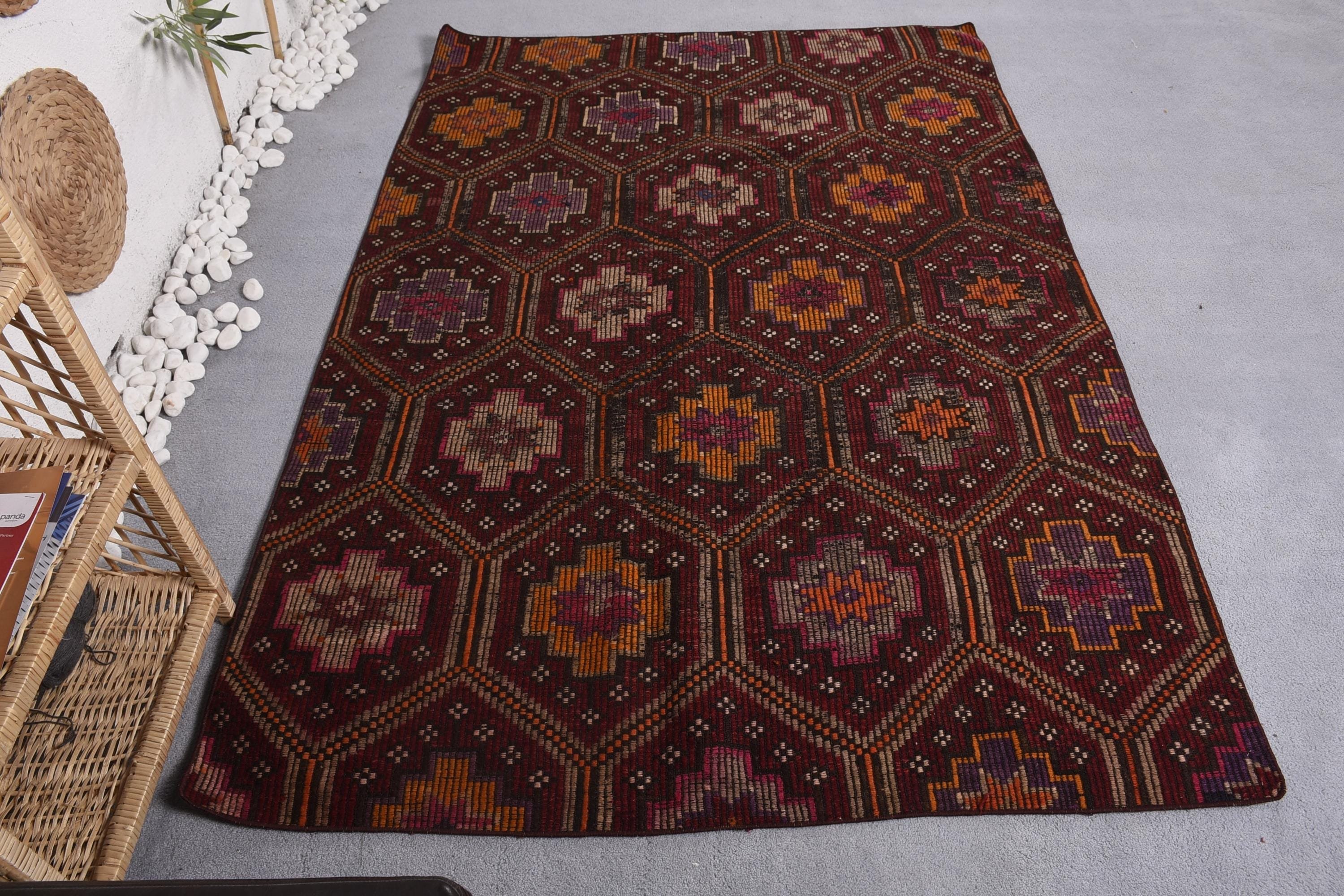 Türk Halısı, Vintage Halı, Açıklama Halıları, Kırmızı Ev Dekor Halısı, 4.7x7 ft Alan Halıları, Kilim, Mutfak Halısı, Oushak Bölgesi Halıları, İç Mekan Halıları