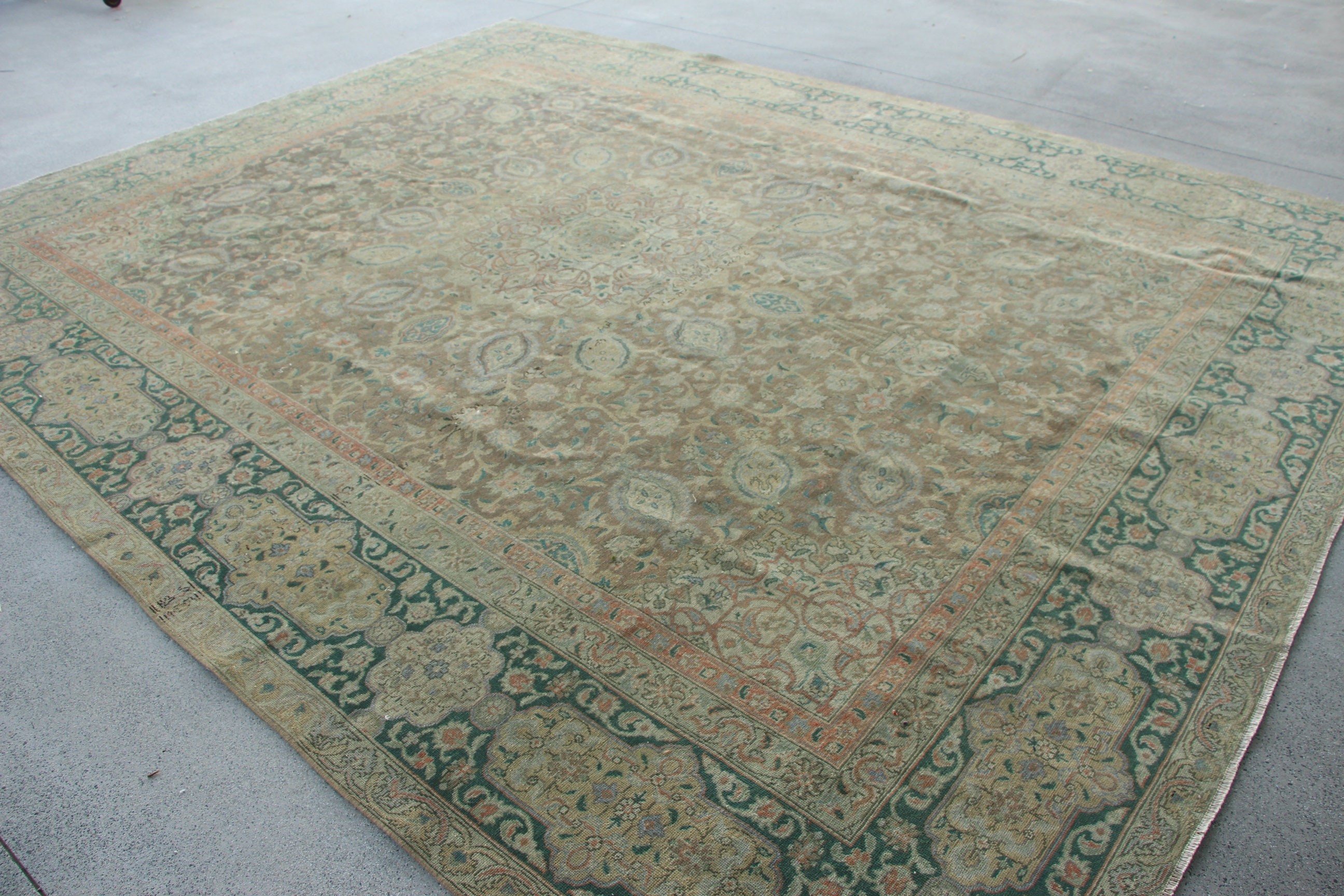 Green Bedroom Rug, Vintage Rugs, Boho Rug, Turkish Rugs, Oriental Rug, Dining Room Rugs, Floor Rug, 10.1x12.9 ft Oversize Rug, Saloon Rug