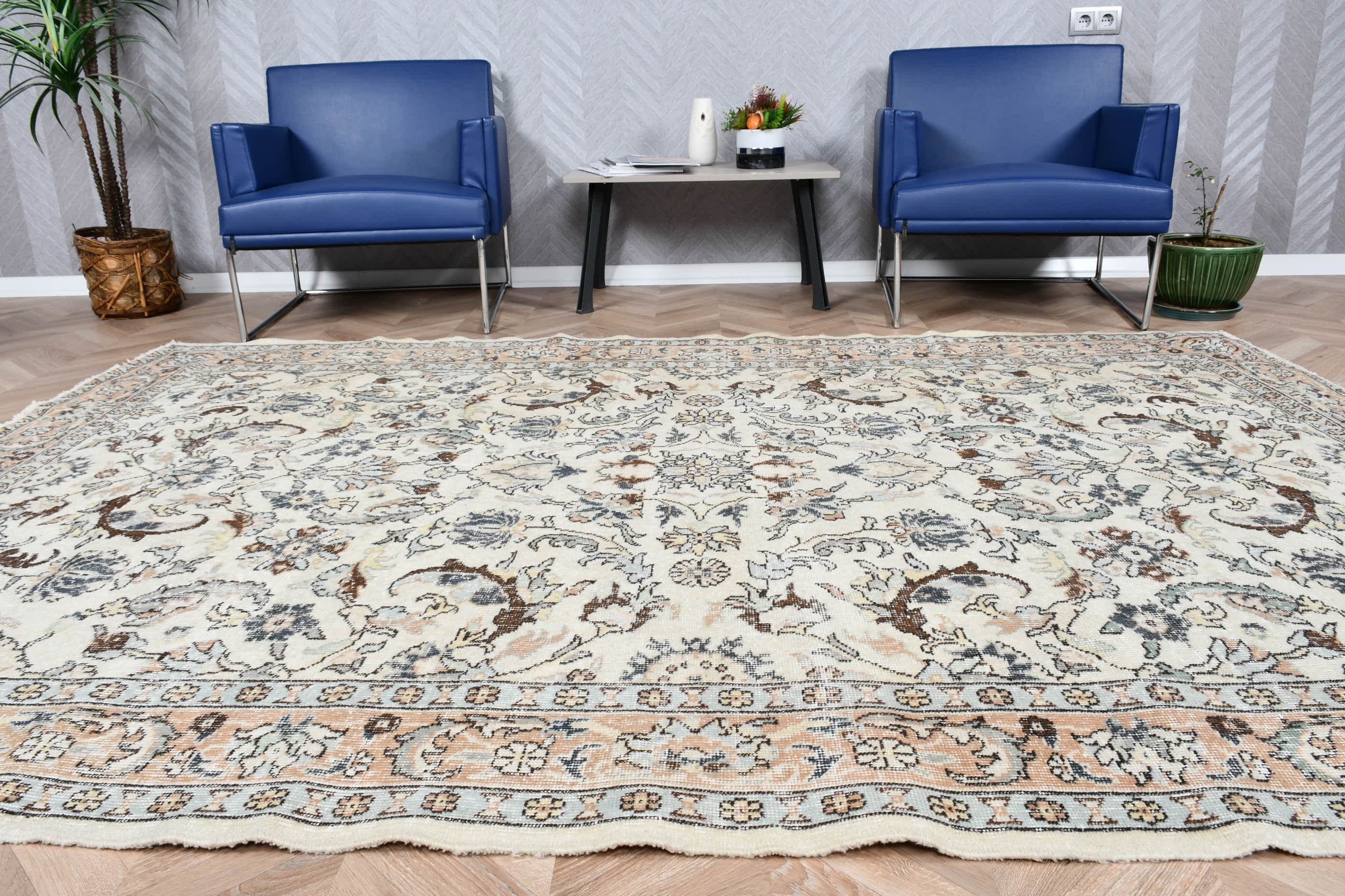 6.5x9.4 ft Large Rugs, Beige Bedroom Rugs, Turkish Rugs, Oriental Rug, Vintage Rugs, Home Decor Rug, Rugs for Salon, Living Room Rug