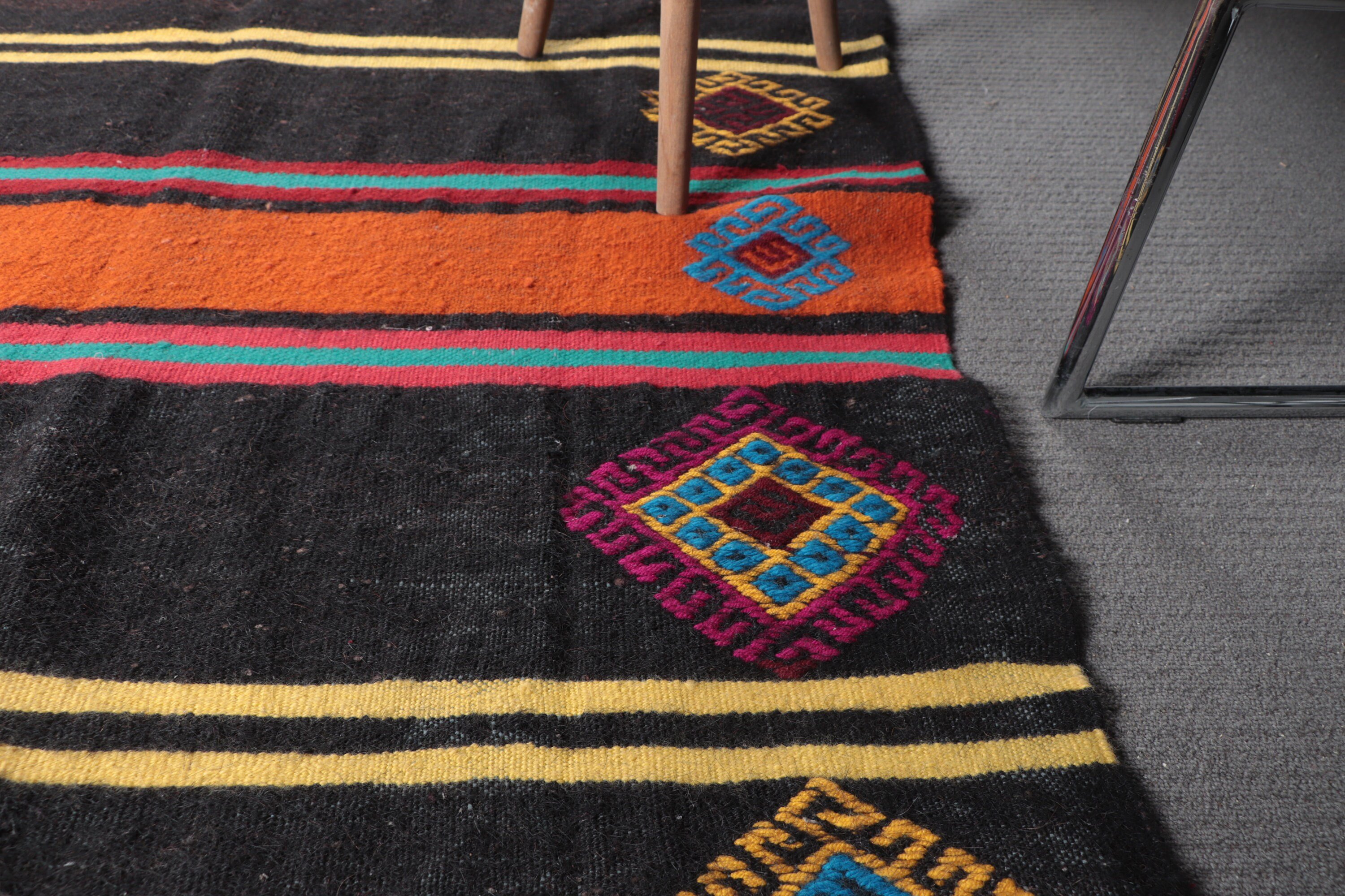 Vintage Rug, Turkish Rug, 3.9x12.7 ft Runner Rug, Cool Rug, Black Anatolian Rug, Stair Rug, Nomadic Rugs, Kilim, Oushak Rug, Hallway Rugs